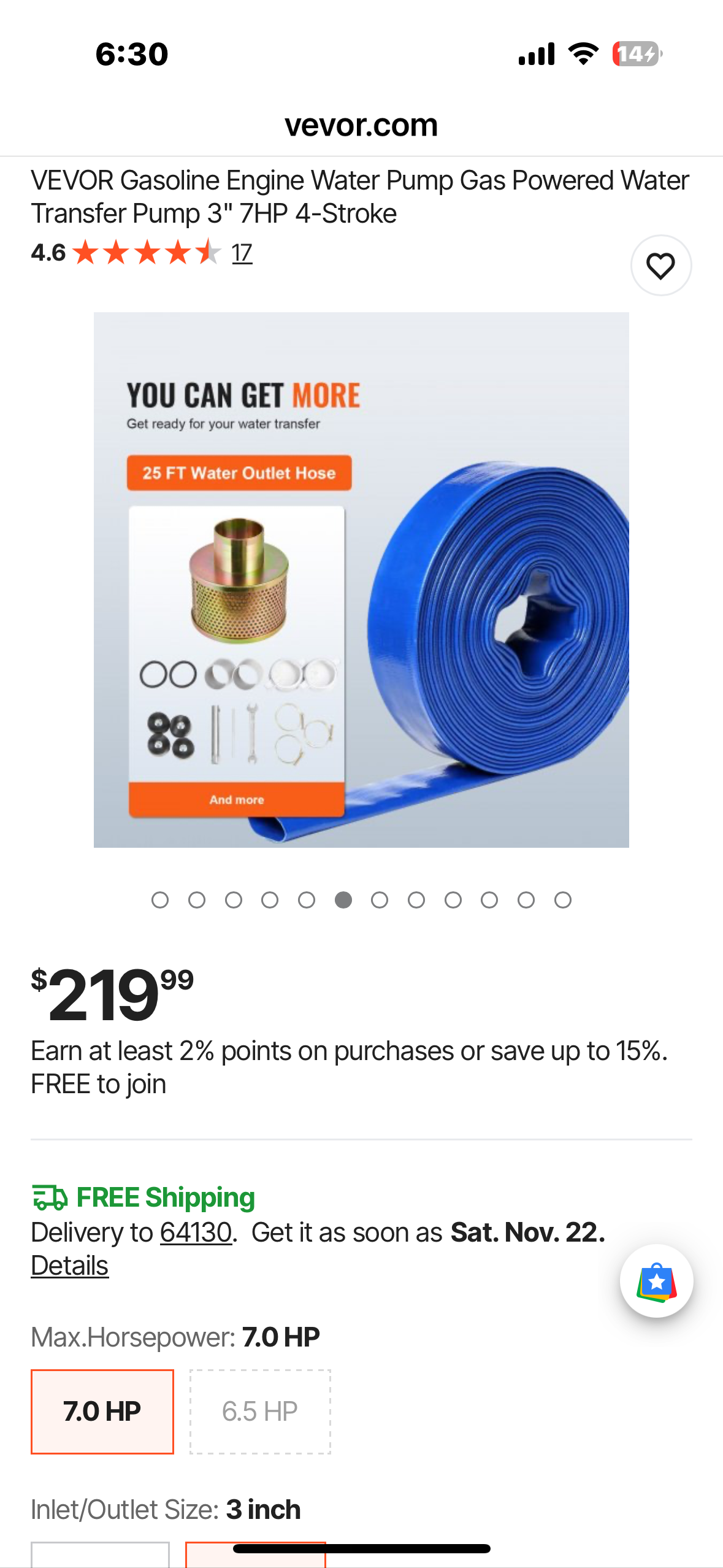 VEVOR Gasoline Engine Water Pump Gas Powered Water Transfer Pump 3" 7HP 4-Stroke (G924)