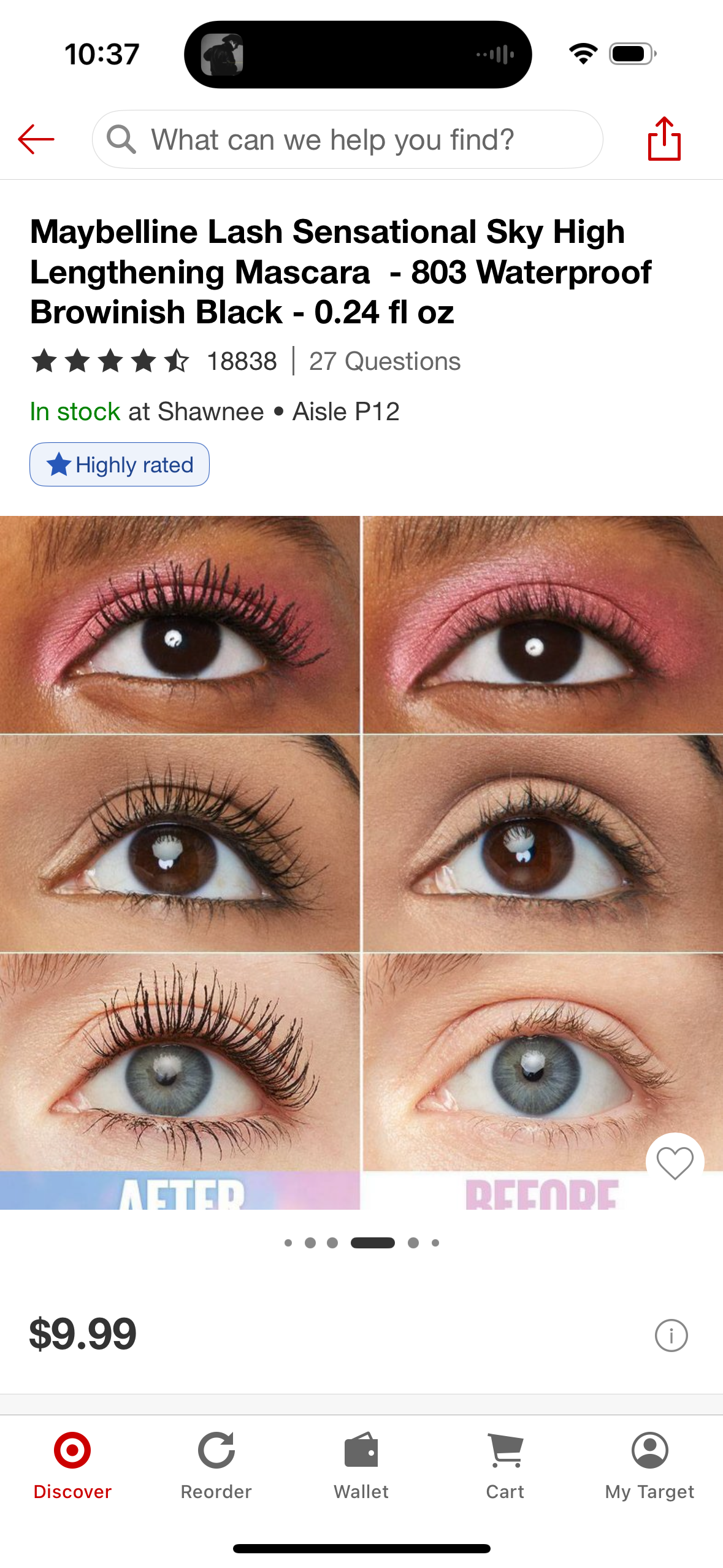 Maybelline Lash Sensational Sky High Lengthening Mascara - 803 Waterproof Browinish Black - 0.24 fl oz