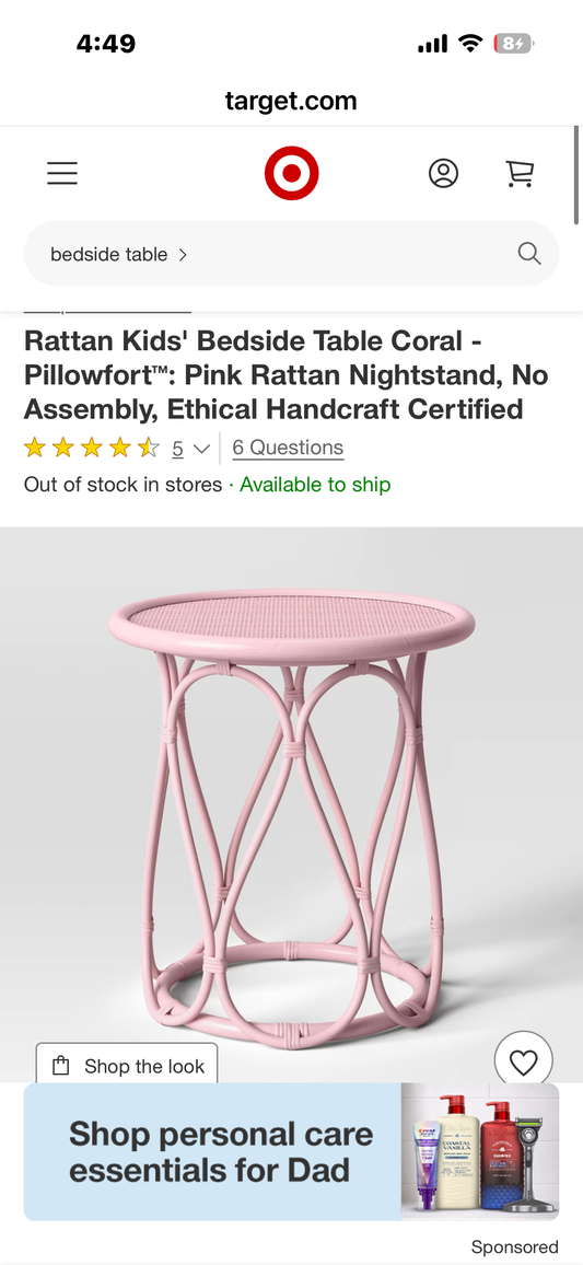 Rattan Kids' Bedside Table, Coral - Pillowfort™: Pink Rattan Nightstand, No Assembly, Ethical Handcraft Certified