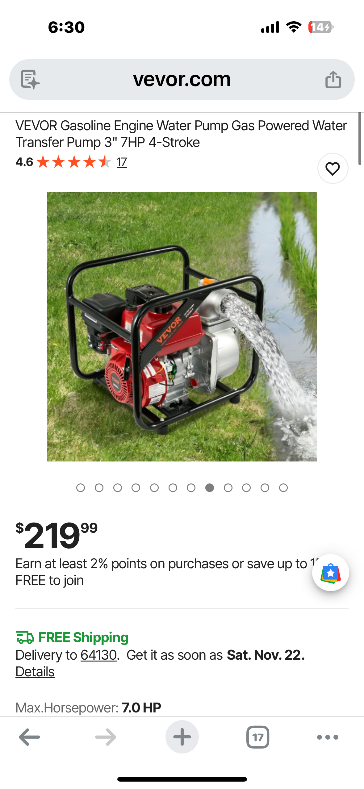 VEVOR Gasoline Engine Water Pump Gas Powered Water Transfer Pump 3" 7HP 4-Stroke (G924)