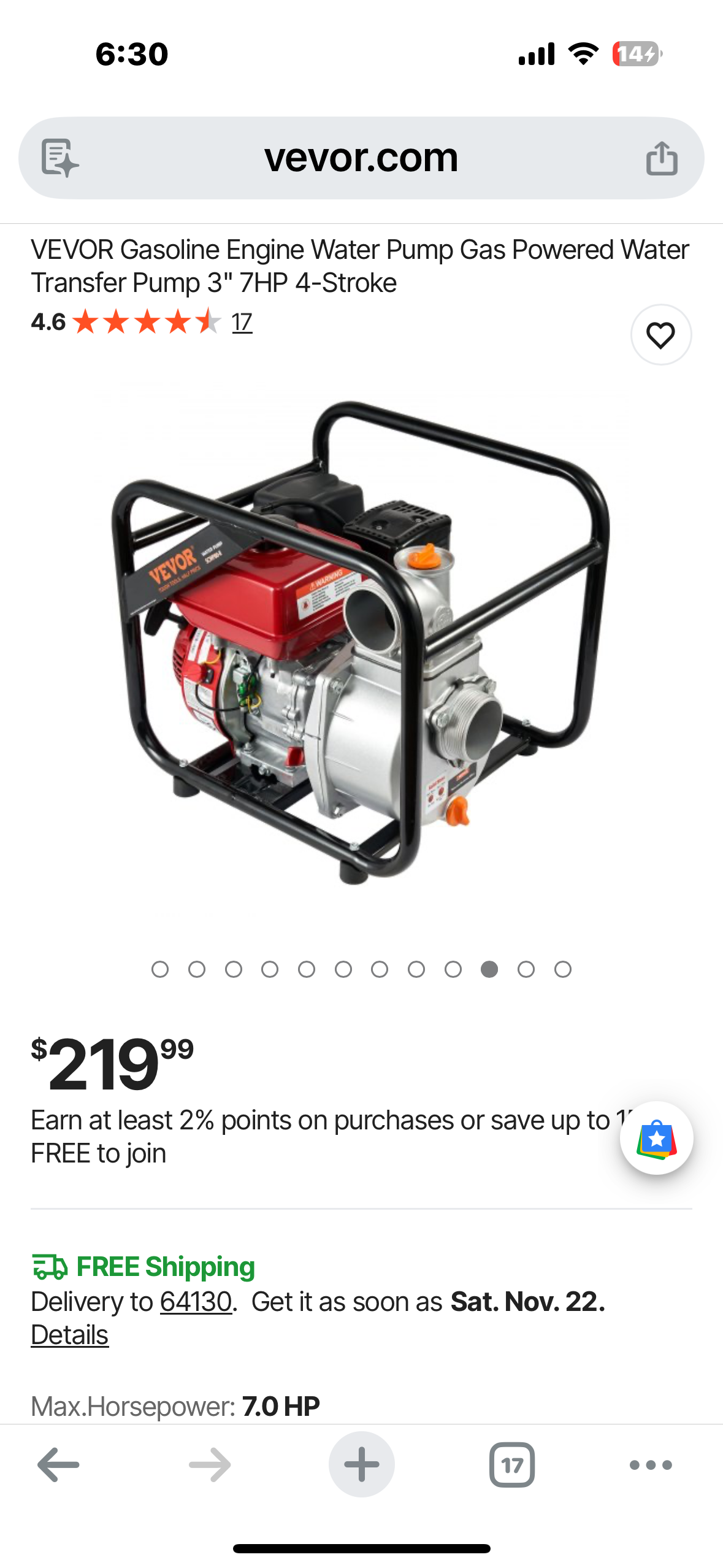 VEVOR Gasoline Engine Water Pump Gas Powered Water Transfer Pump 3" 7HP 4-Stroke (G924)