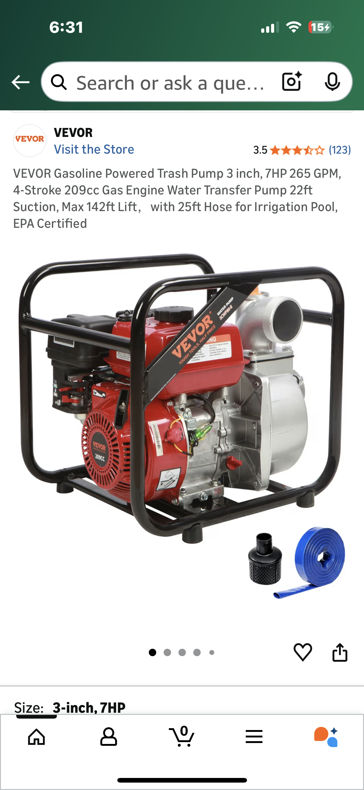 VEVOR Gasoline Engine Water Pump Gas Powered Water Transfer Pump 3" 7HP 4-Stroke (G924)