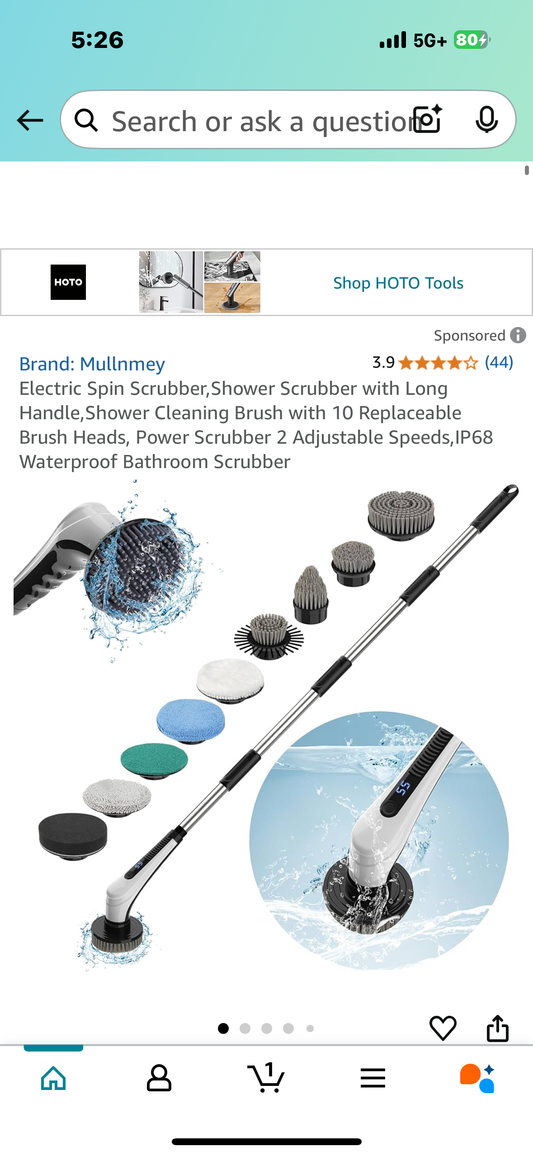 Electric Spin Scrubber,Shower Scrubber with Long Handle,Shower Cleaning Brush with 10 Replaceable Brush Heads, Power Scrubber 2 Adjustable Speeds,IP68 Waterproof Bathroom Scrubber