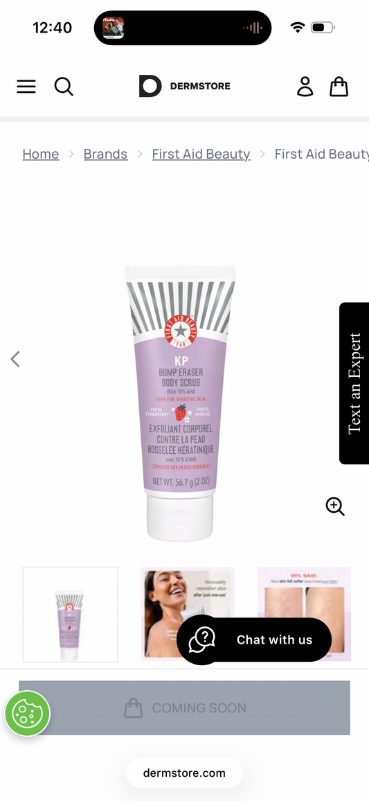 First Aid Beauty - KP Bump Eraser Body Scrub with 10% AHA, Keratosis Pilaris Exfoliator with Glycolic and Lactic acids, Helps Reduce Chicken Skin Bumps, Safe for Sensitive Skin, Strawberry Scent, 8 oz