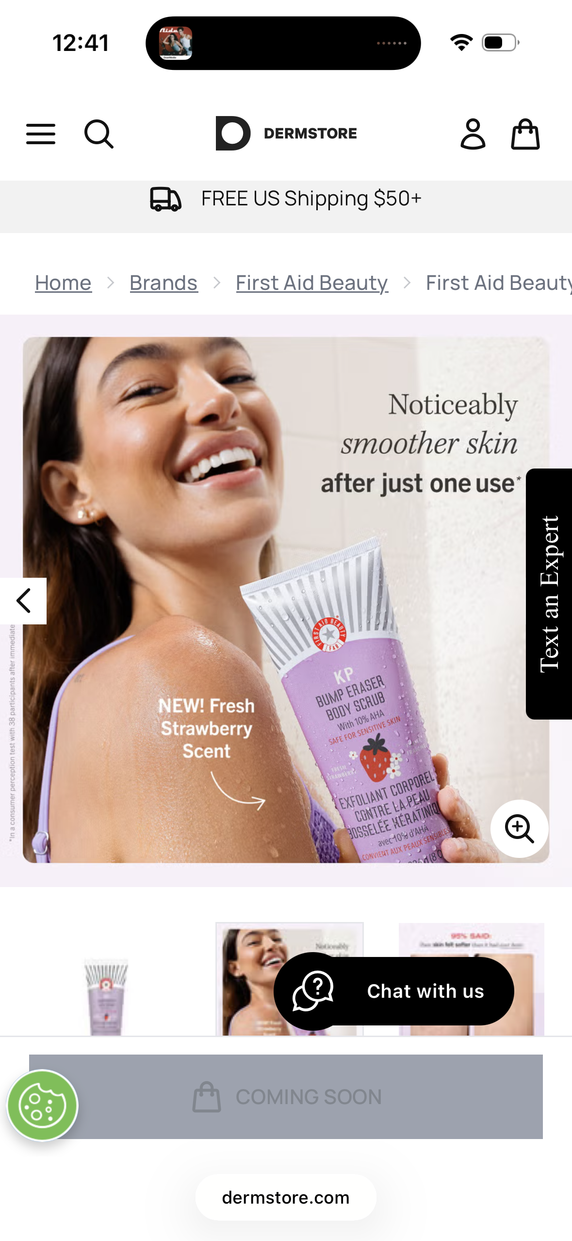 First Aid Beauty - KP Bump Eraser Body Scrub with 10% AHA, Keratosis Pilaris Exfoliator with Glycolic and Lactic acids, Helps Reduce Chicken Skin Bumps, Safe for Sensitive Skin, Strawberry Scent, 8 oz