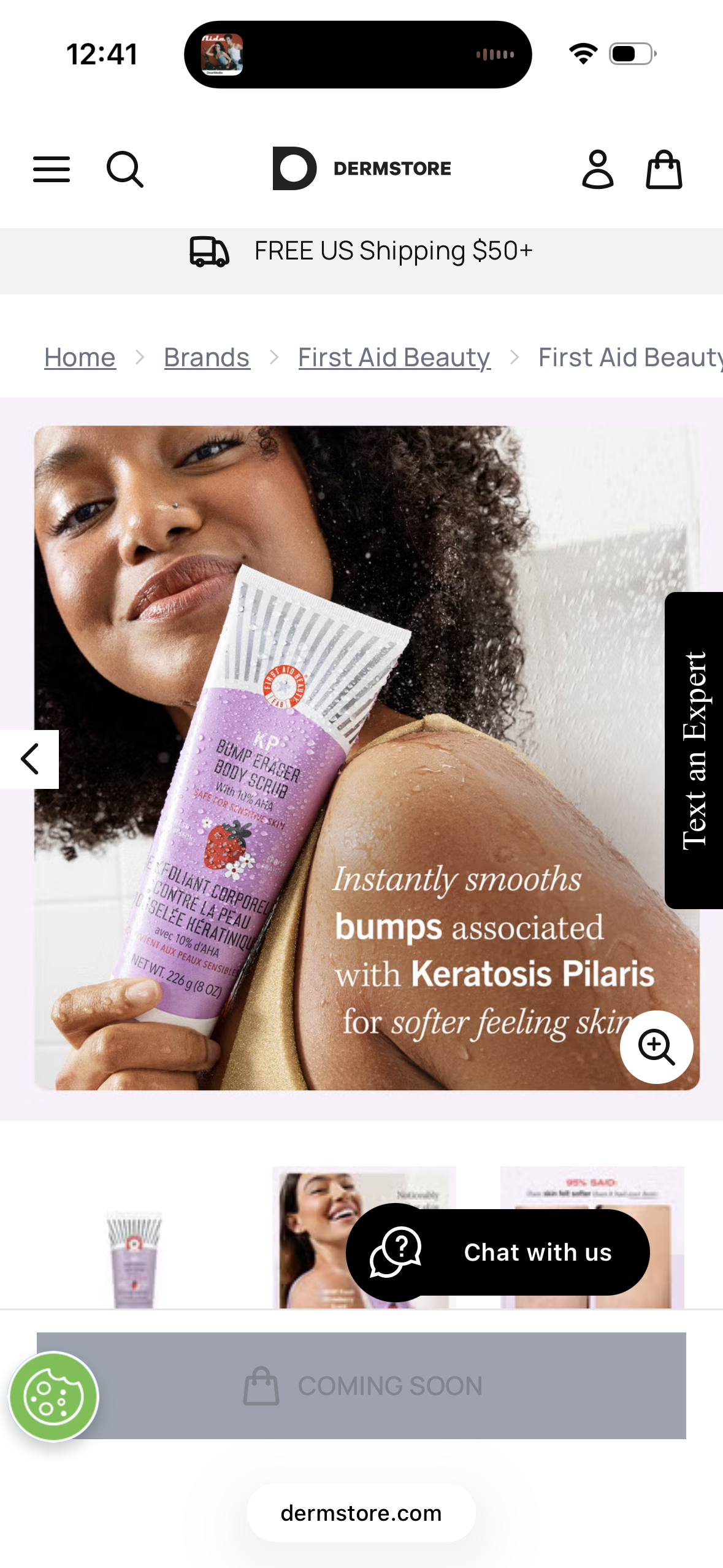 First Aid Beauty - KP Bump Eraser Body Scrub with 10% AHA, Keratosis Pilaris Exfoliator with Glycolic and Lactic acids, Helps Reduce Chicken Skin Bumps, Safe for Sensitive Skin, Strawberry Scent, 8 oz