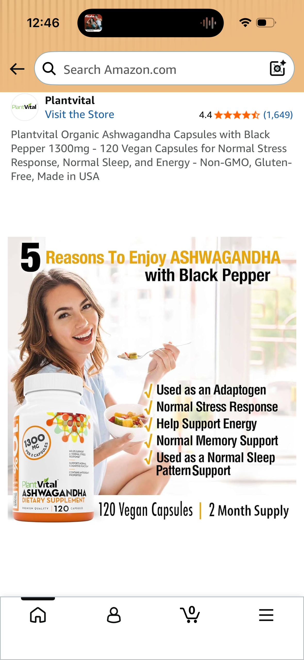 Plantvital Organic Ashwagandha Capsules with Black Pepper 1300mg - 120 Vegan Capsules for Normal Stress Response, Normal Sleep, and Energy - Non-GMO, Gluten-Free, Made in USA (Expires 09/2027)