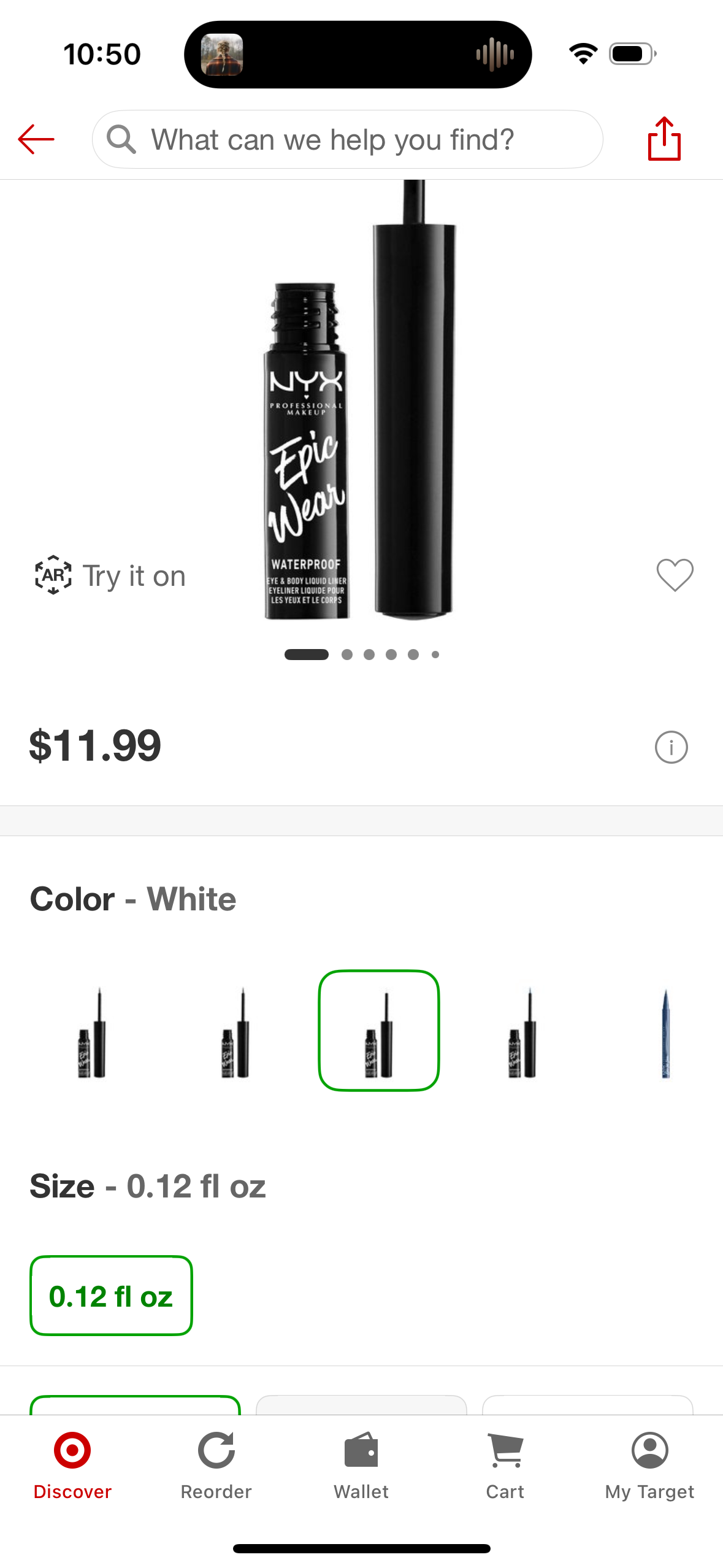 NYX Professional Makeup Epic Wear Liquid Liner Long-lasting Waterproof Eyeliner - White - 0.12 fl oz