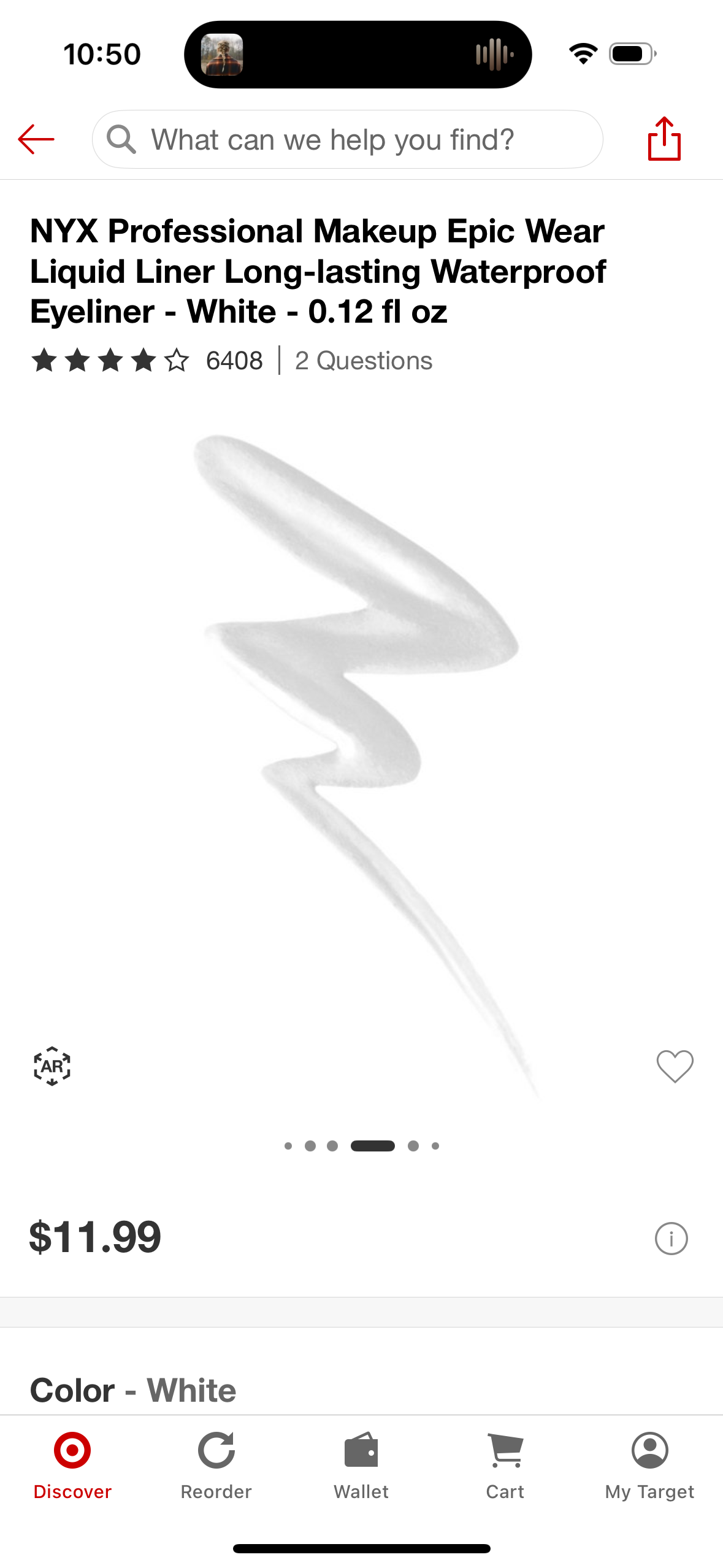 NYX Professional Makeup Epic Wear Liquid Liner Long-lasting Waterproof Eyeliner - White - 0.12 fl oz