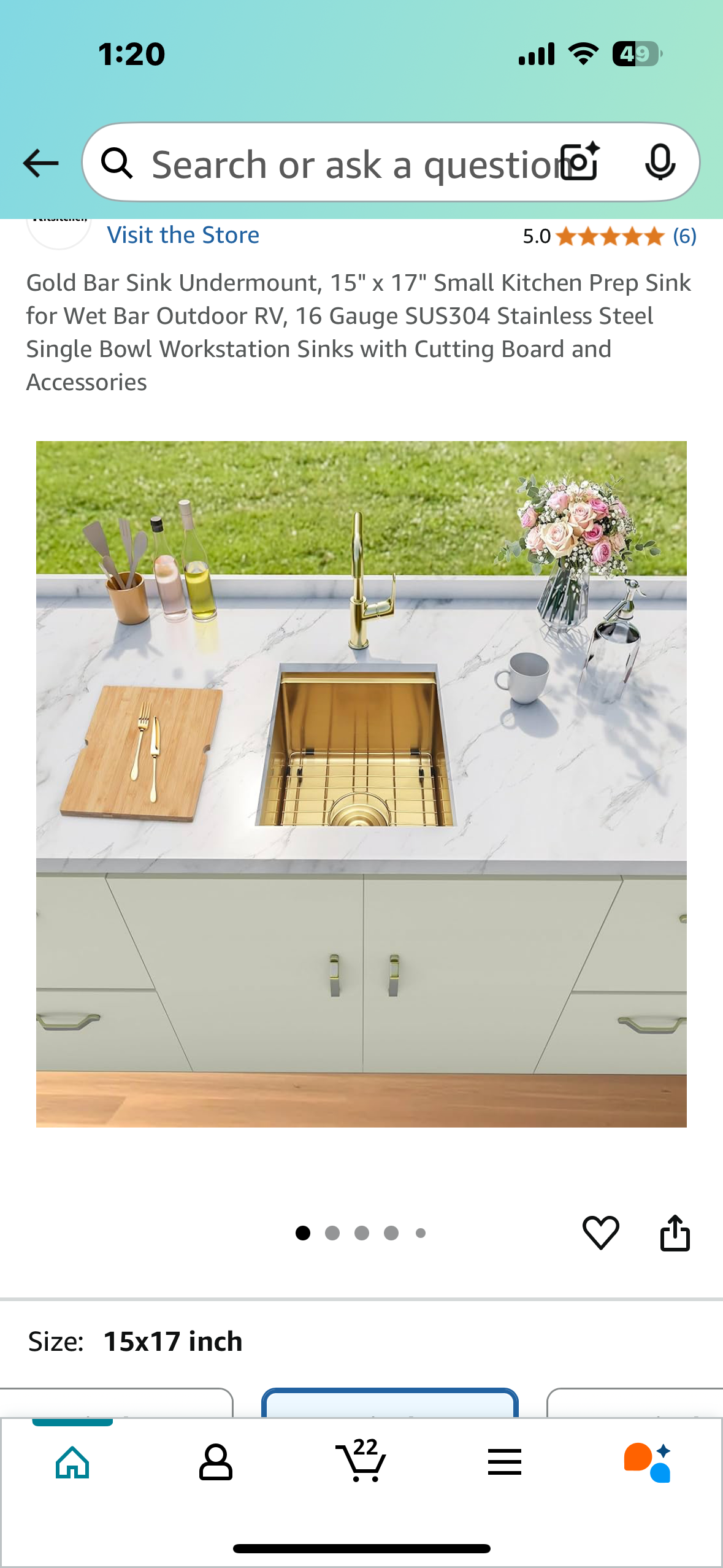 New - Gold Bar Undermount Sink, 15" x 17" Kitchen Prep Sink for Wet Bar Outdoor, RV, 16 Gauge SUS304 Stainless Steel Workstation Sink with Cutting Board and Accessories (L892)