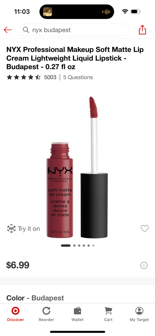 NYX Professional Makeup Soft Matte Lip Cream Lightweight Liquid Lipstick - Budapest - 0.27 fl oz
