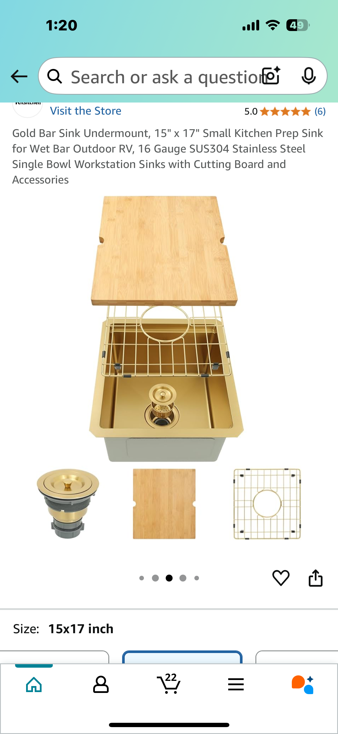 New - Gold Bar Undermount Sink, 15" x 17" Kitchen Prep Sink for Wet Bar Outdoor, RV, 16 Gauge SUS304 Stainless Steel Workstation Sink with Cutting Board and Accessories (L892)