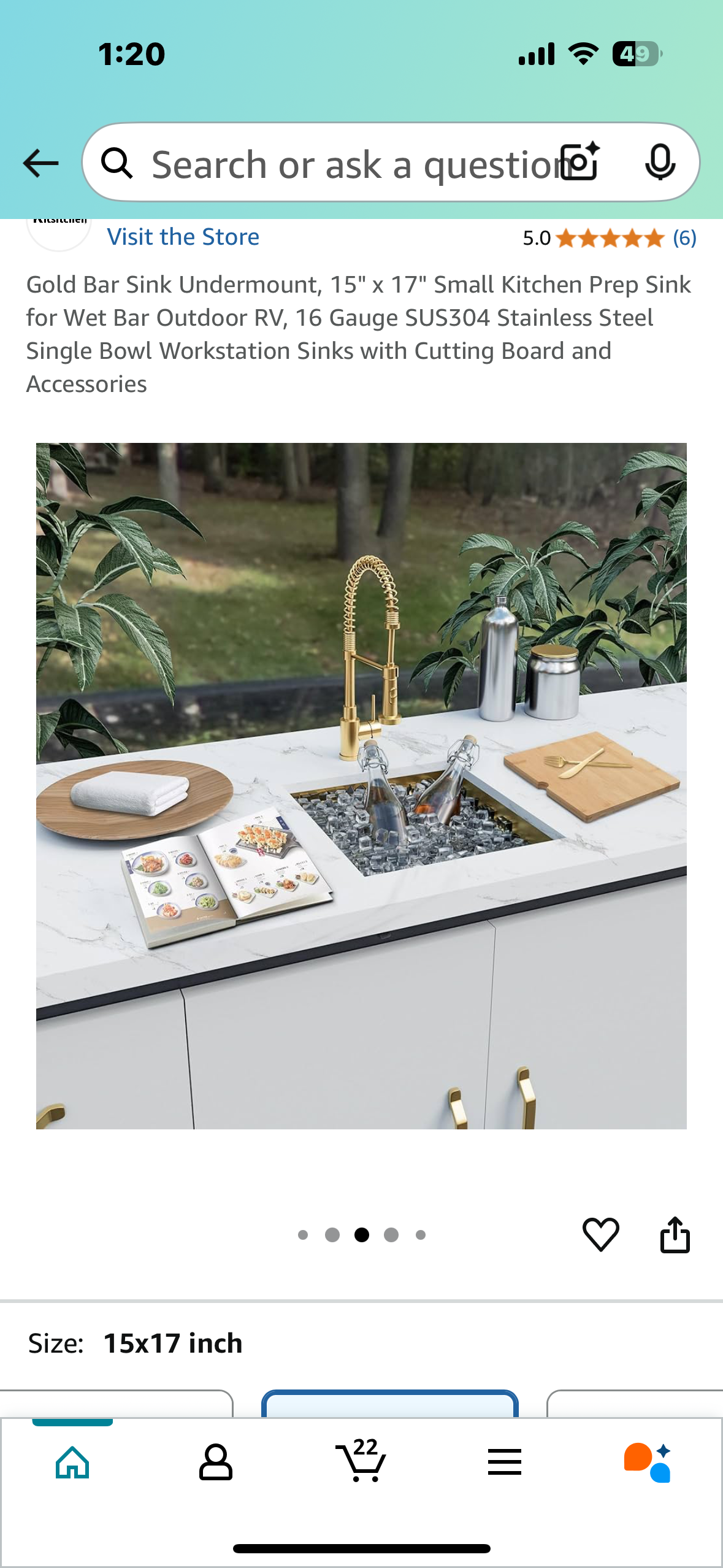New - Gold Bar Undermount Sink, 15" x 17" Kitchen Prep Sink for Wet Bar Outdoor, RV, 16 Gauge SUS304 Stainless Steel Workstation Sink with Cutting Board and Accessories (L892)