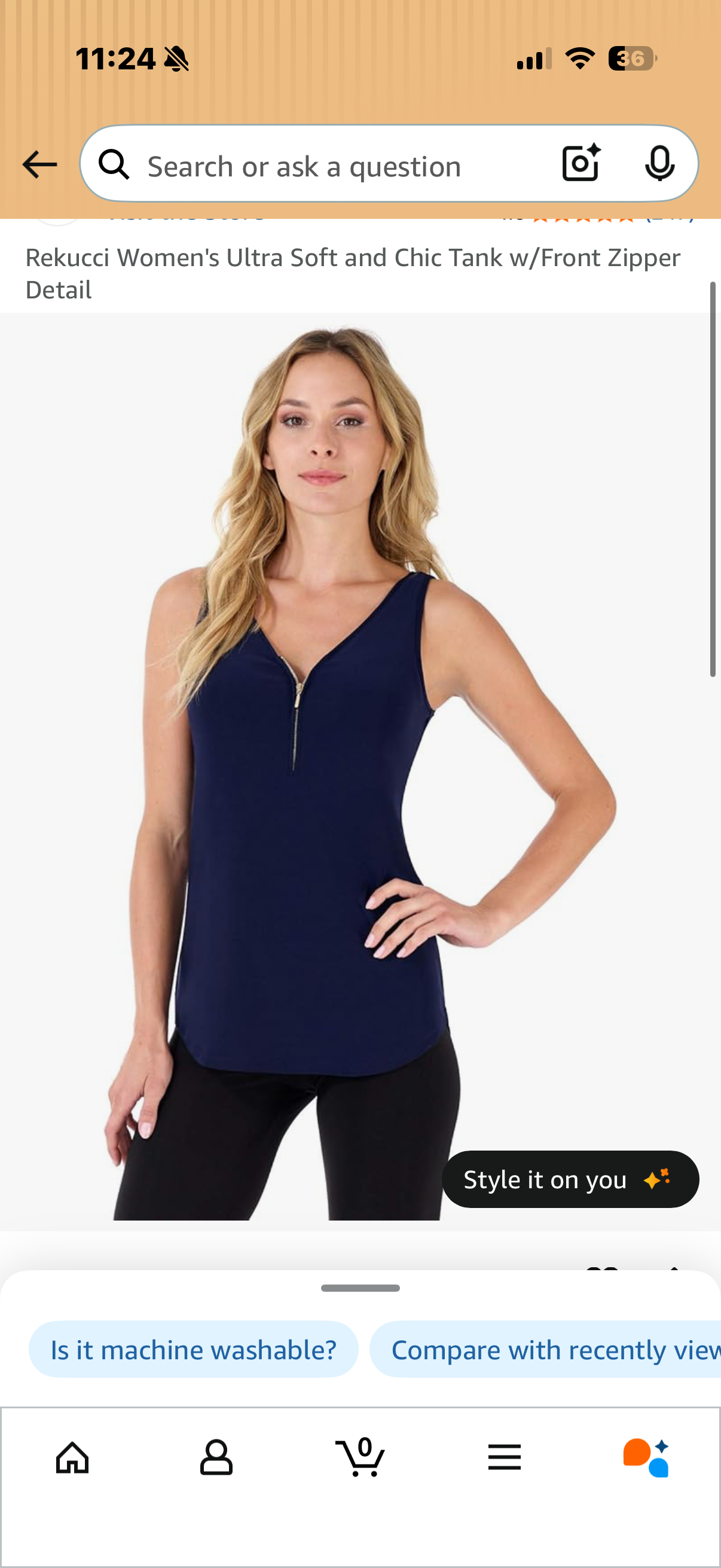 Rekucci Women's Ultra Soft and Chic Tank w/Front Zipper Detail