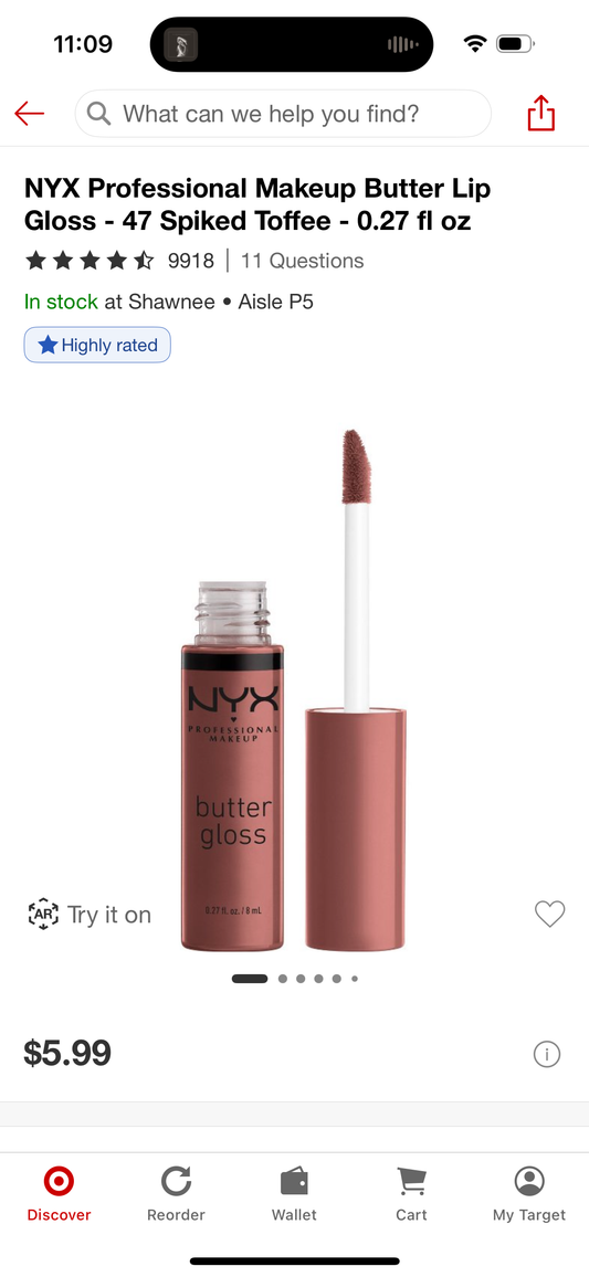 NYX Professional Makeup Butter Lip Gloss - 47 Spiked Toffee - 0.27 fl oz