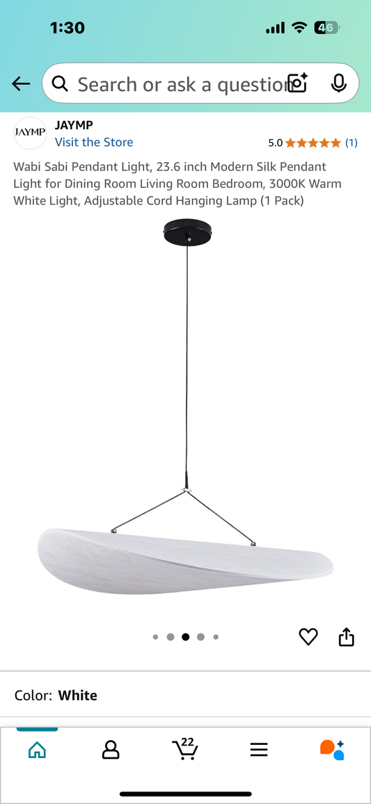 New - Wabi Sabi Pendant Light, 23.6” Modern Silk Pendant Light for Dining Room, Living Room Bedroom, 3000K Warm White Light, (1 Pack) (L893)