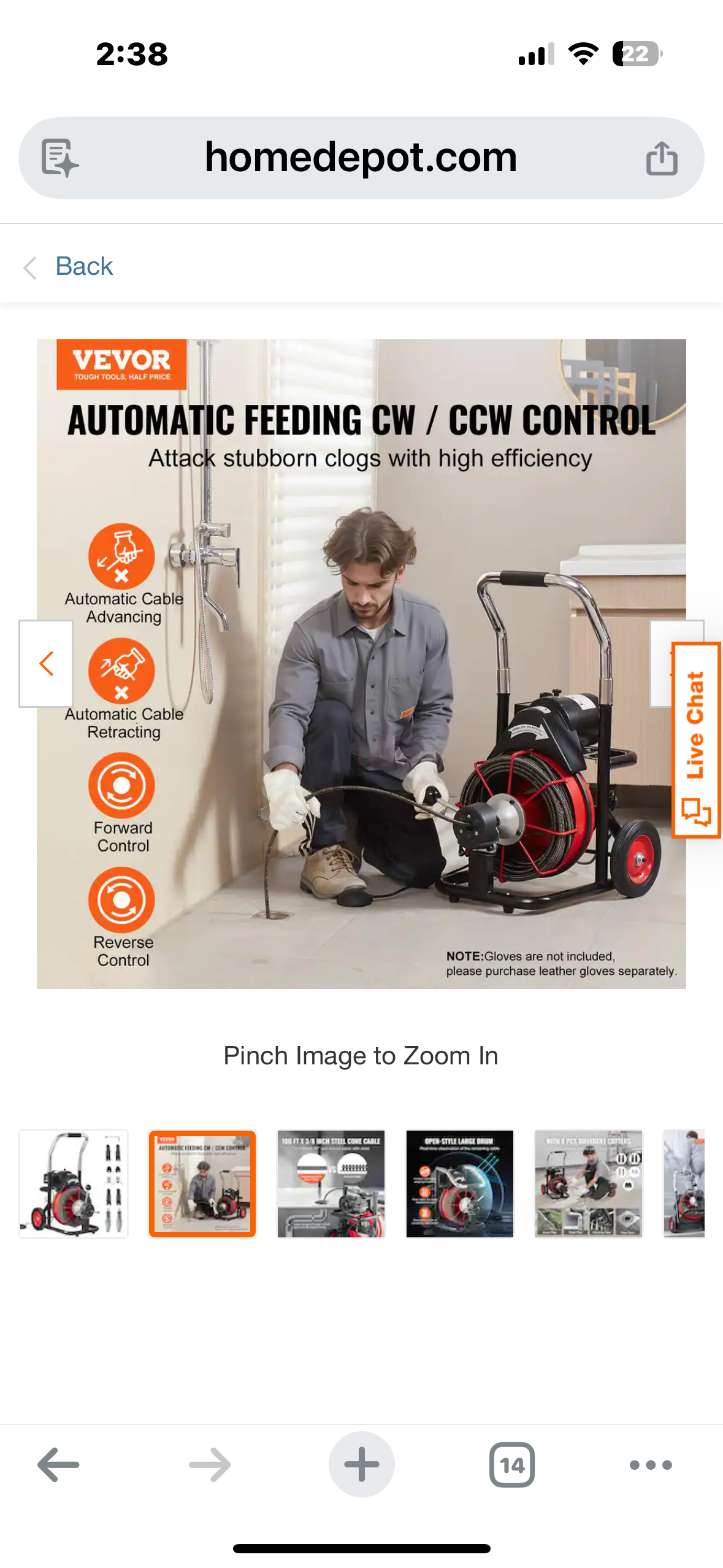 VEVOR Drain Cleaner Machine, 100 ft. x 3/8 in., Auto Feed Sewer Snake Auger on Wheels, 370 Watt Portable Drain Cleaning Machine Model GQ-1000 (G926)