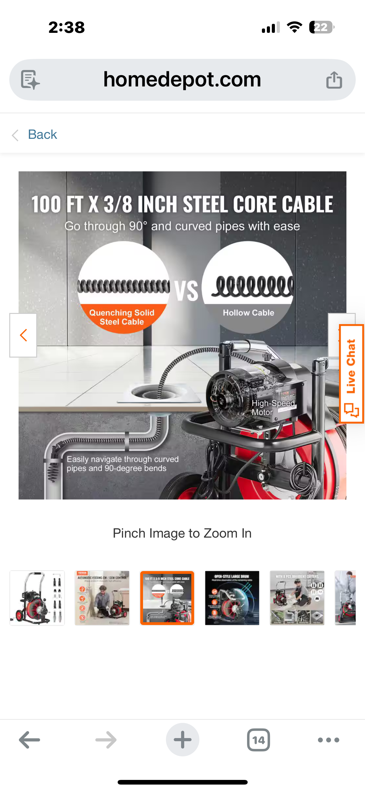 VEVOR Drain Cleaner Machine, 100 ft. x 3/8 in., Auto Feed Sewer Snake Auger on Wheels, 370 Watt Portable Drain Cleaning Machine Model GQ-1000 (G926)