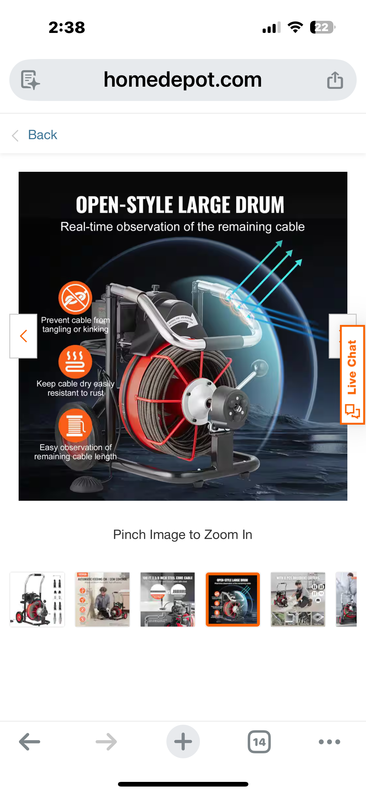 VEVOR Drain Cleaner Machine, 100 ft. x 3/8 in., Auto Feed Sewer Snake Auger on Wheels, 370 Watt Portable Drain Cleaning Machine Model GQ-1000 (G926)