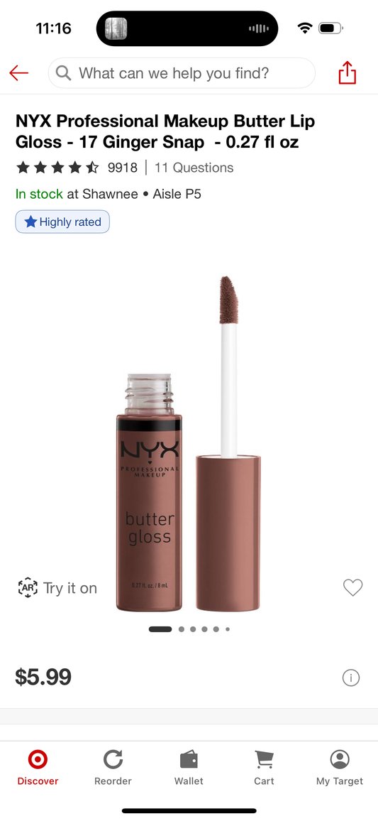 NYX Professional Makeup Butter Lip Gloss - 17 Ginger Snap - 0.27 fl oz