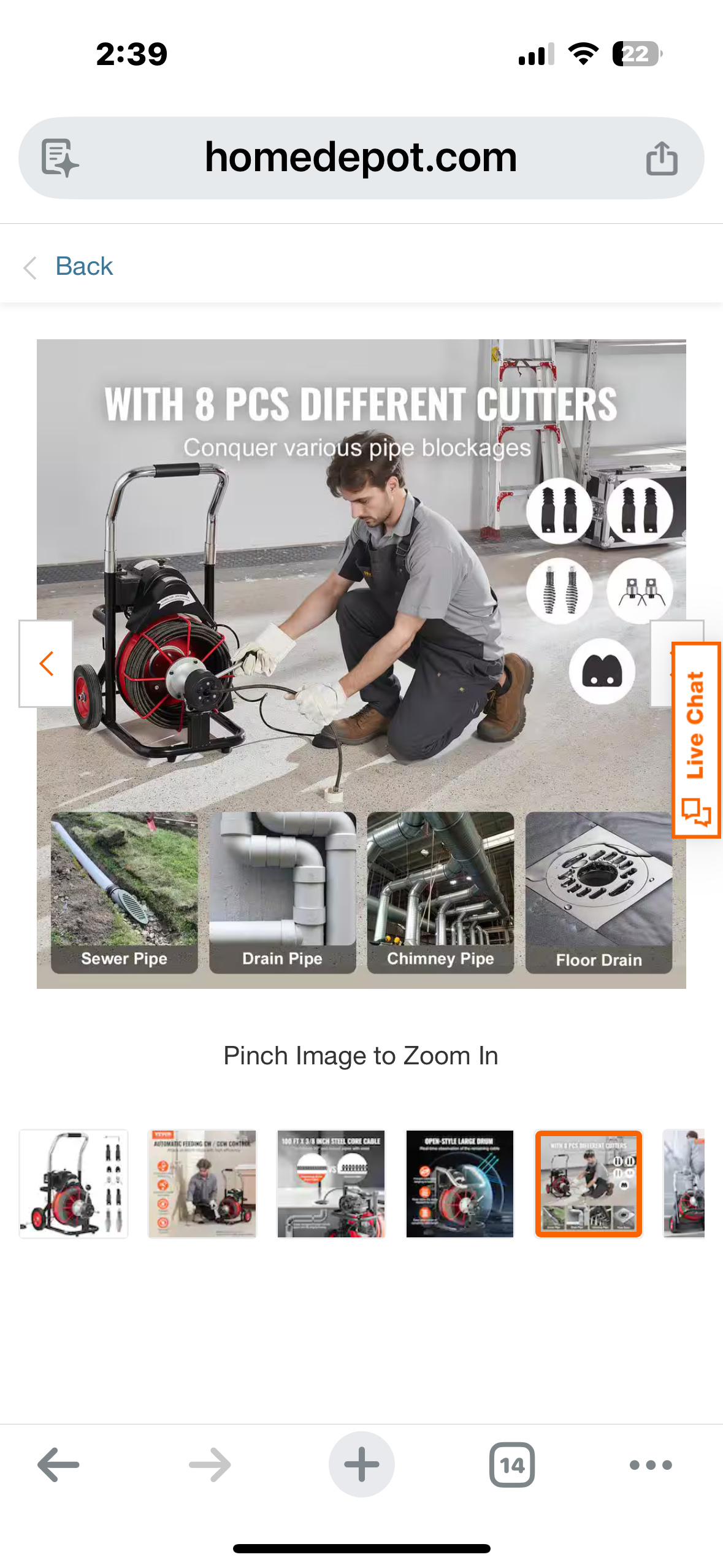 VEVOR Drain Cleaner Machine, 100 ft. x 3/8 in., Auto Feed Sewer Snake Auger on Wheels, 370 Watt Portable Drain Cleaning Machine Model GQ-1000 (G926)