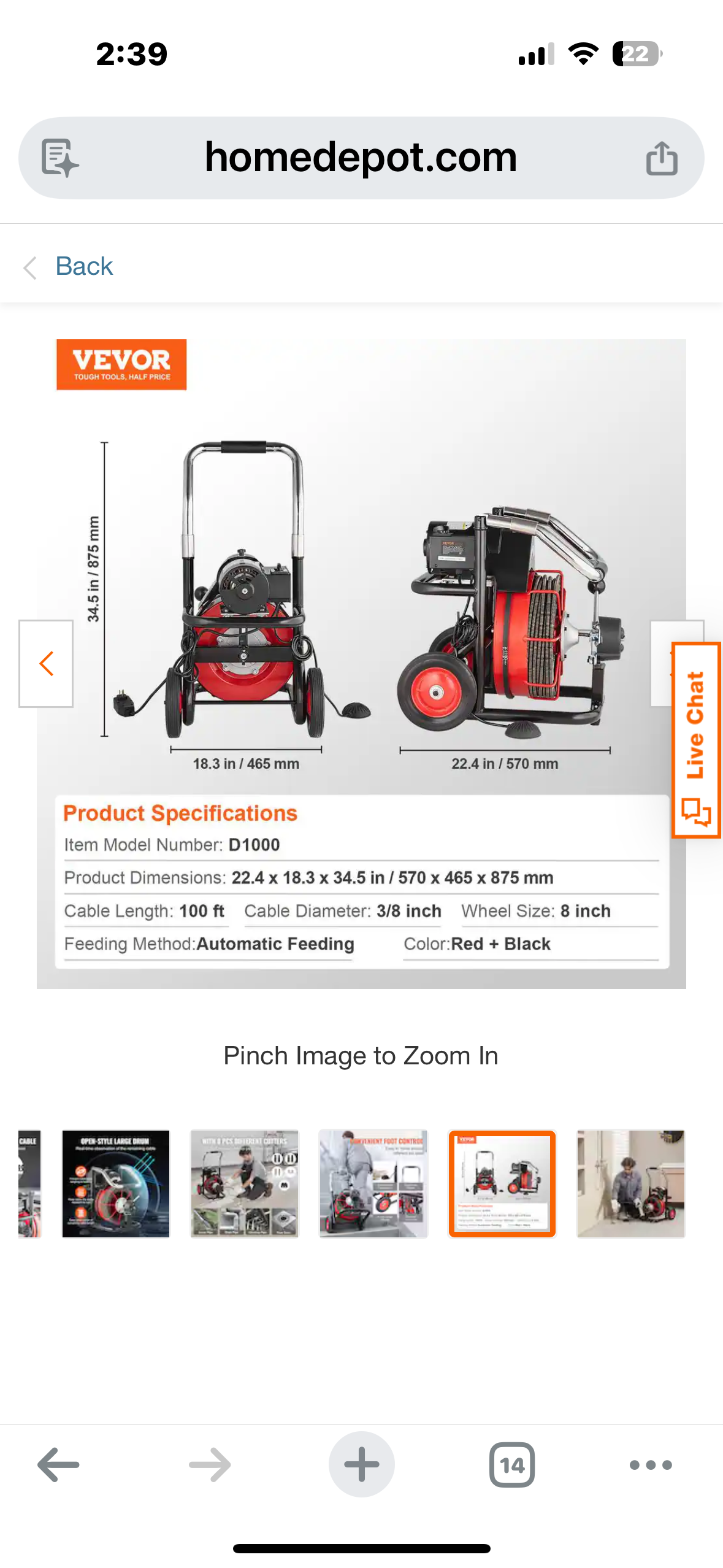 VEVOR Drain Cleaner Machine, 100 ft. x 3/8 in., Auto Feed Sewer Snake Auger on Wheels, 370 Watt Portable Drain Cleaning Machine Model GQ-1000 (G926)