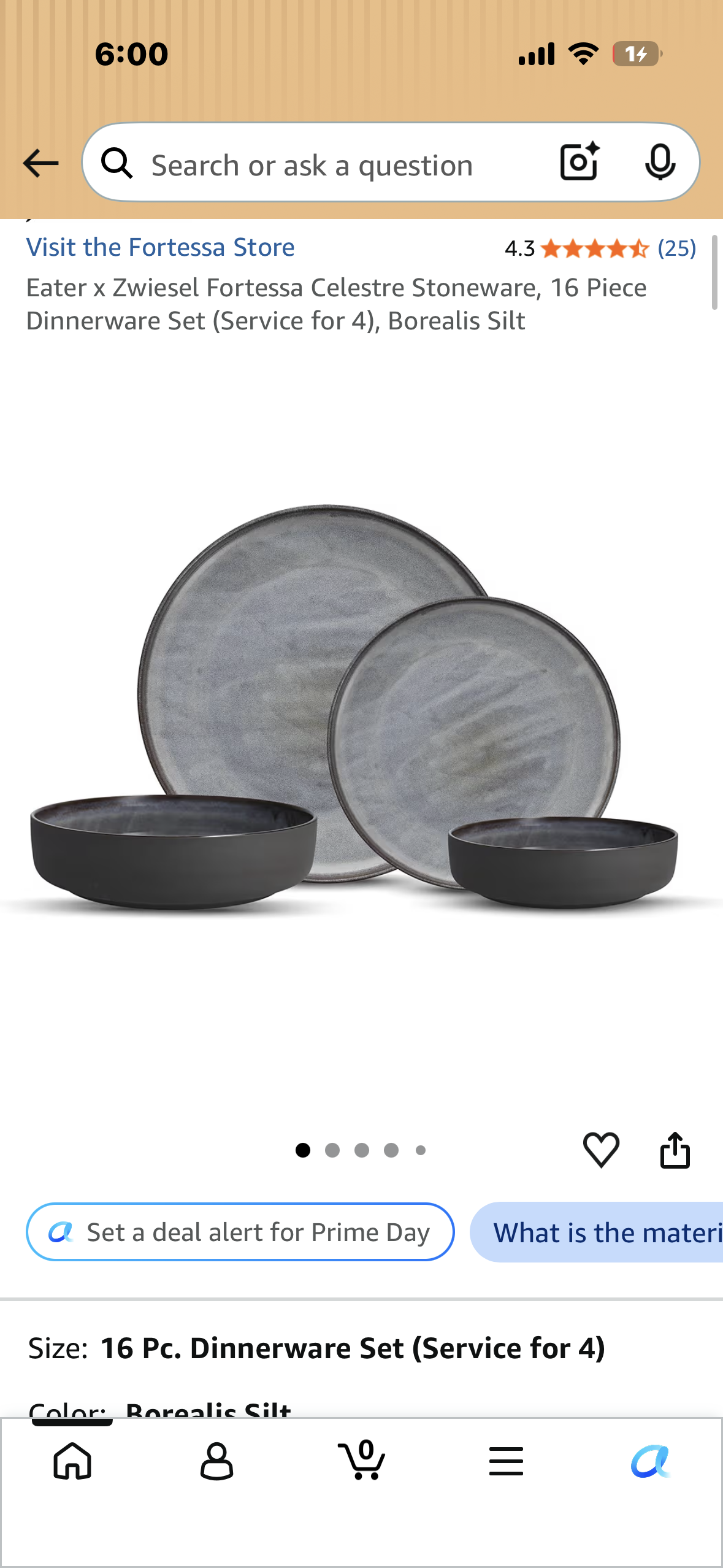 Eater x Zwiesel Fortessa Celestre Stoneware, 16 Piece Dinnerware Set (Service for 4), Borealis Silt