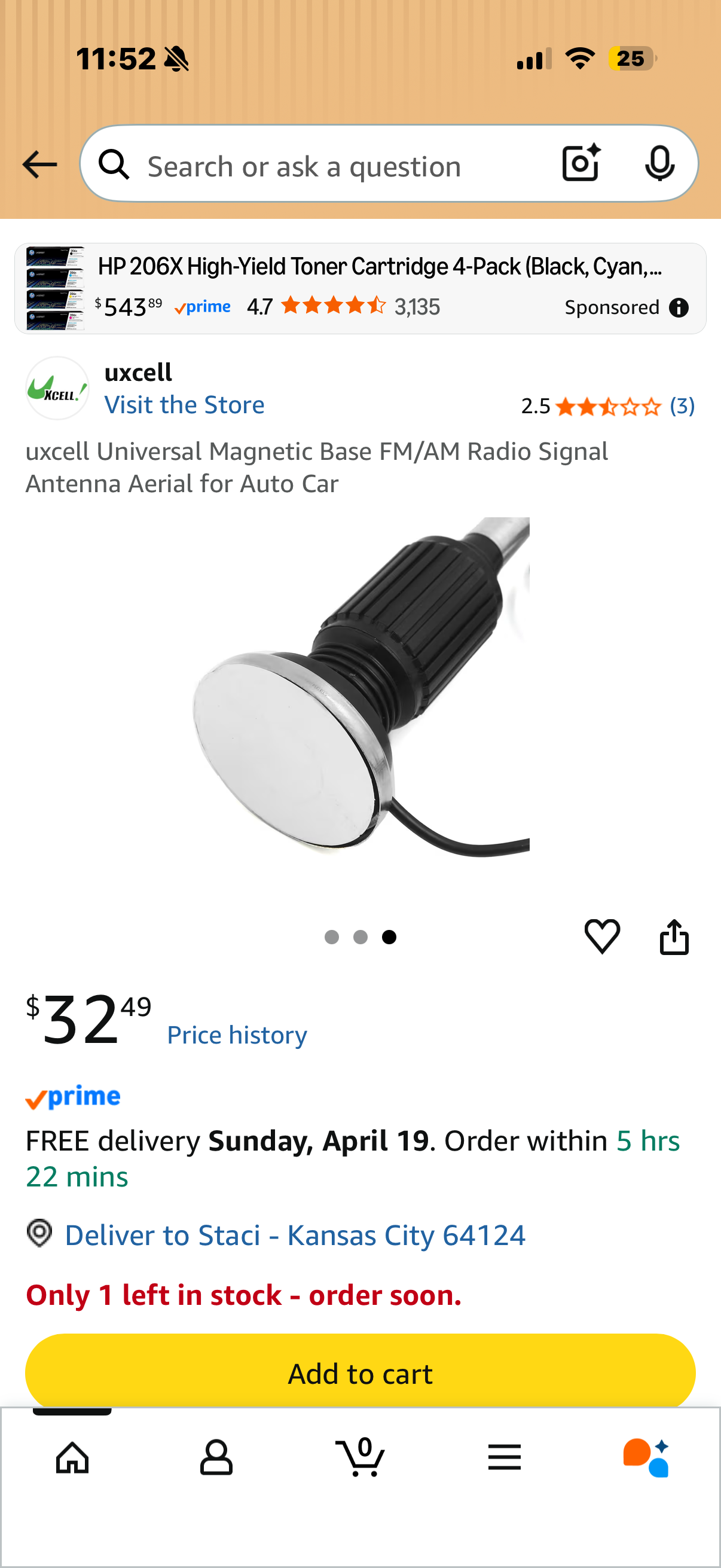 uxcell Universal Magnetic Base FM/AM Radio Signal Antenna Aerial for Auto Car