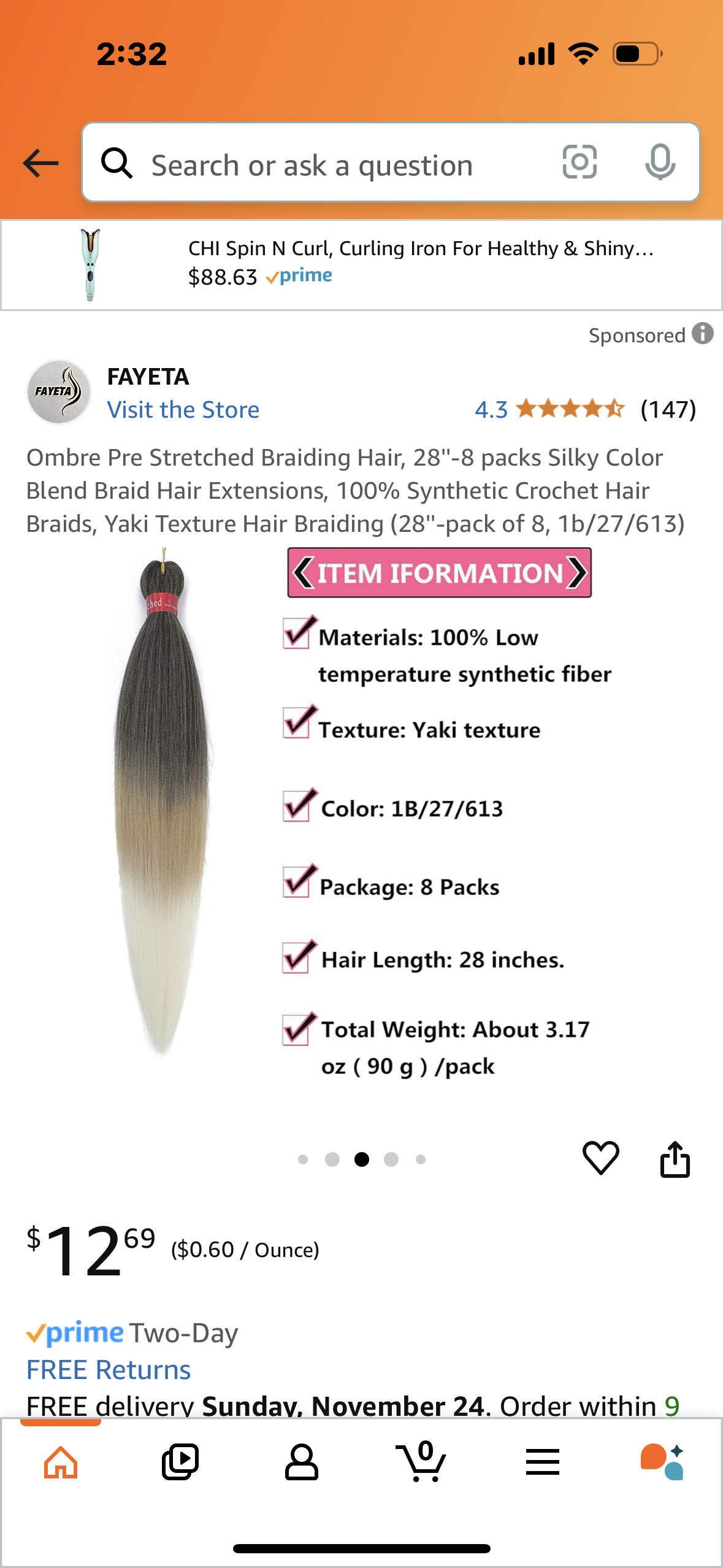 Ombre Pre Stretched Braiding Hair, 28''-8 packs Silky Color Blend Braid Hair Extensions, 100% Synthetic Crochet Hair Braids, Yaki Texture Hair Braiding (28''-pack of 8, 1b/27/613)