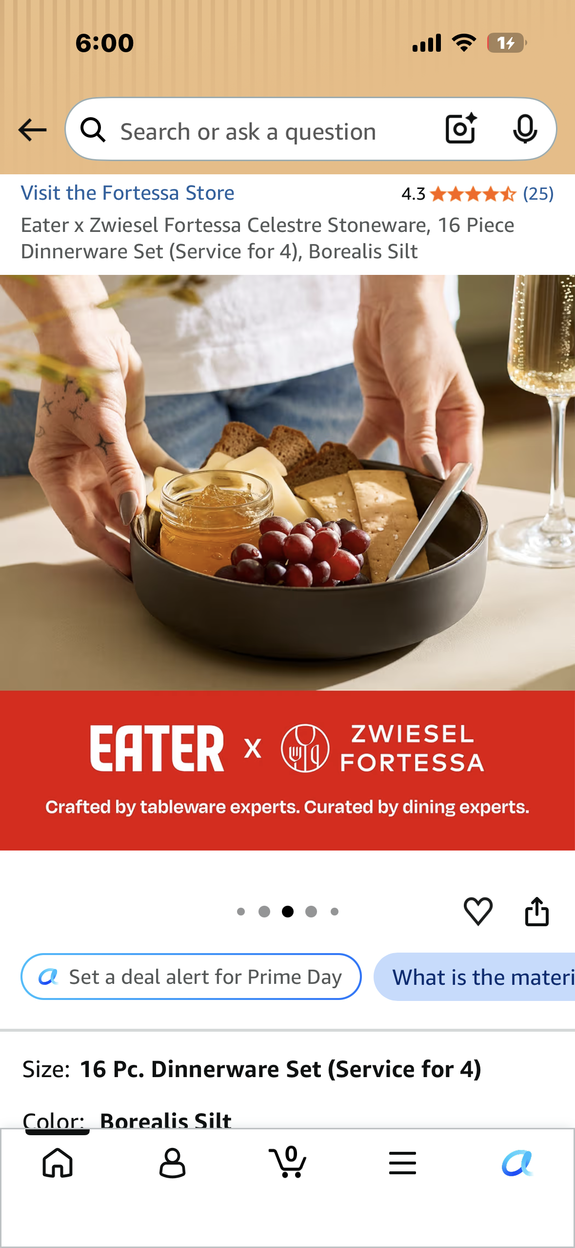 Eater x Zwiesel Fortessa Celestre Stoneware, 16 Piece Dinnerware Set (Service for 4), Borealis Silt