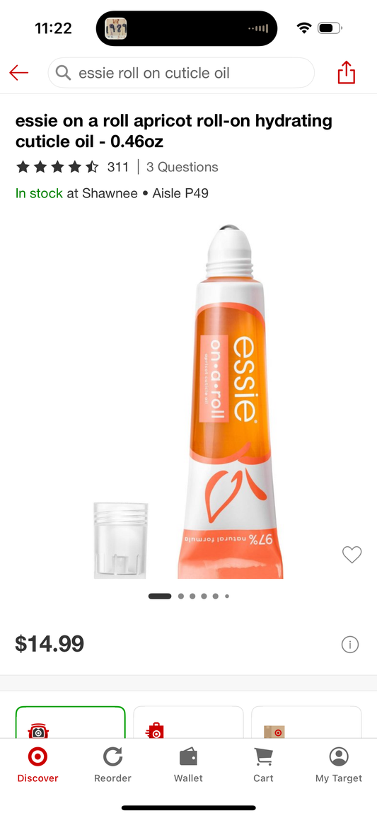 essie on a roll apricot roll-on hydrating cuticle oil - 0.46oz