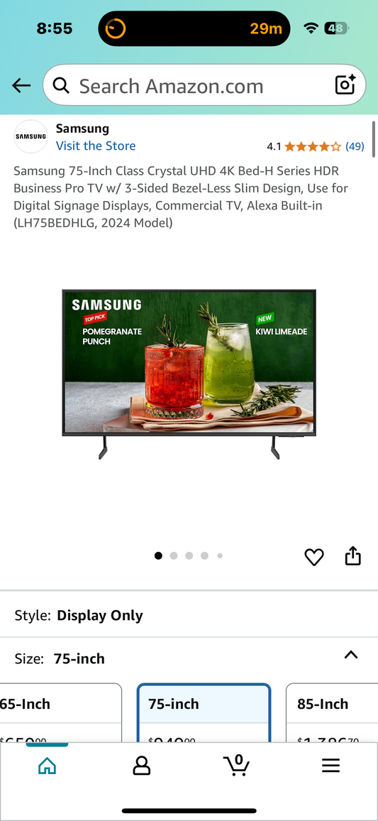 Samsung 75-Inch Class Crystal UHD 4K Bed-H Series HDR Business Pro TV w/ 3-Sided Bezel-Less Slim Design, Alexa Built-in (R660)