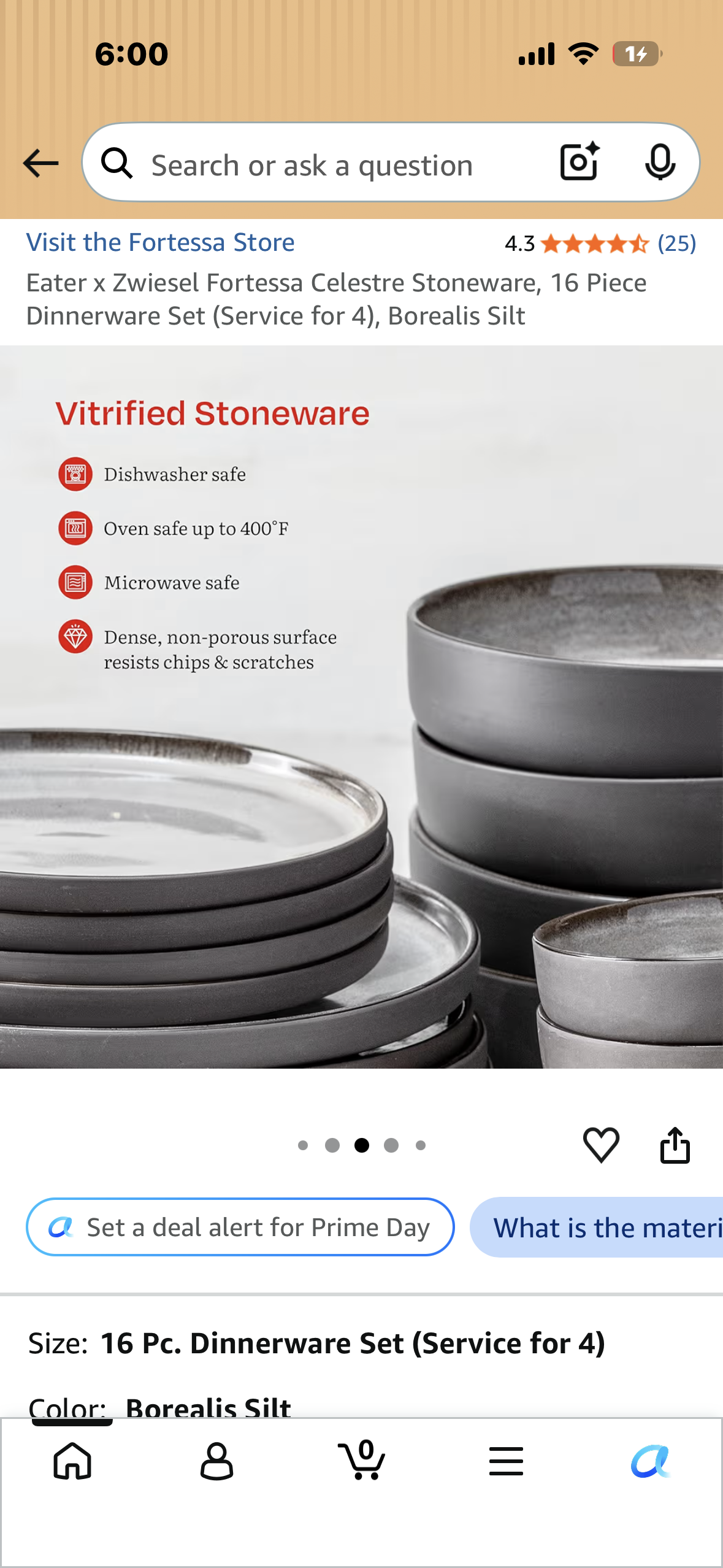 Eater x Zwiesel Fortessa Celestre Stoneware, 16 Piece Dinnerware Set (Service for 4), Borealis Silt