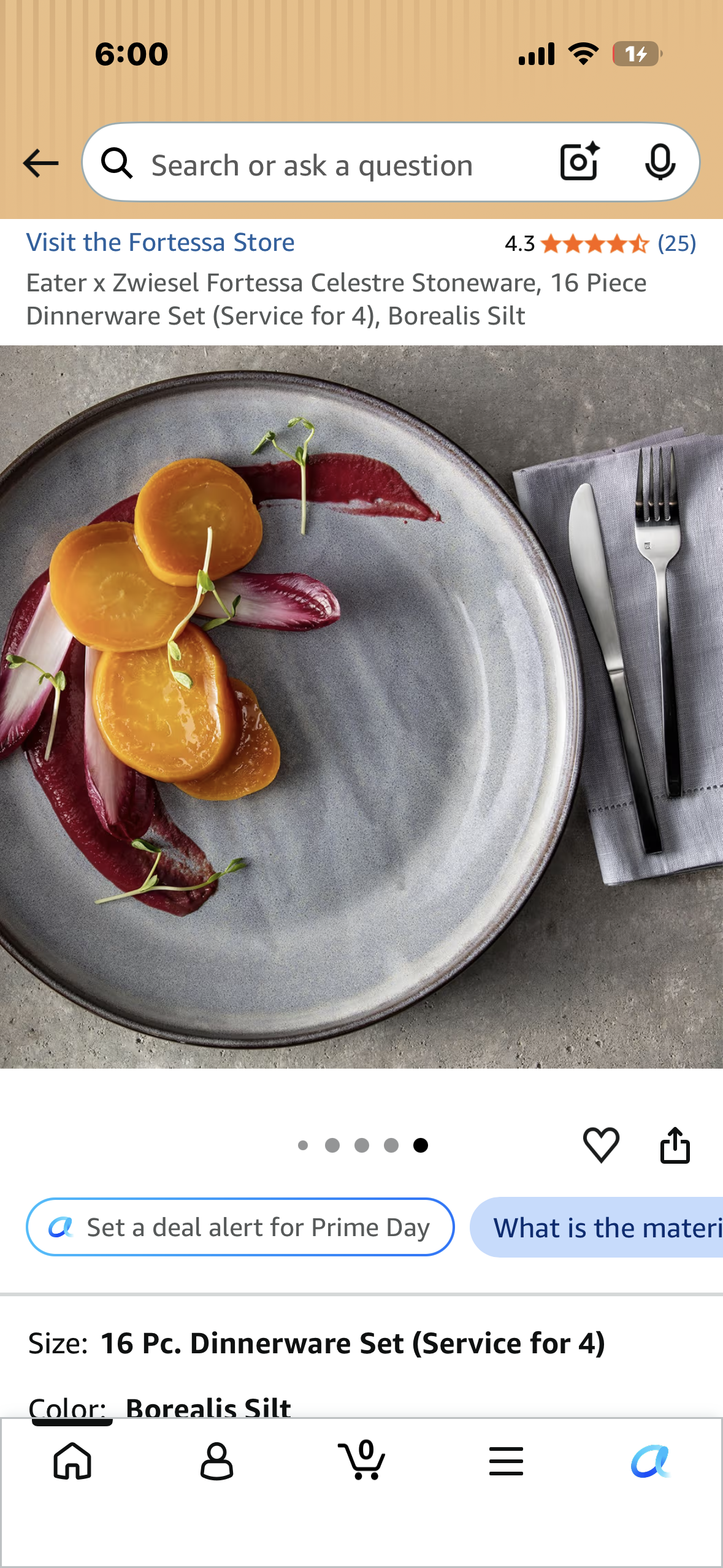 Eater x Zwiesel Fortessa Celestre Stoneware, 16 Piece Dinnerware Set (Service for 4), Borealis Silt