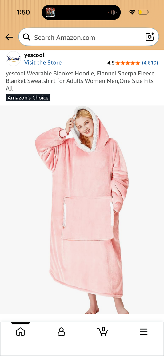 yescool Wearable Blanket Hoodie, Flannel Sherpa Fleece Blanket Sweatshirt for Adults Women Men,One Size Fits All