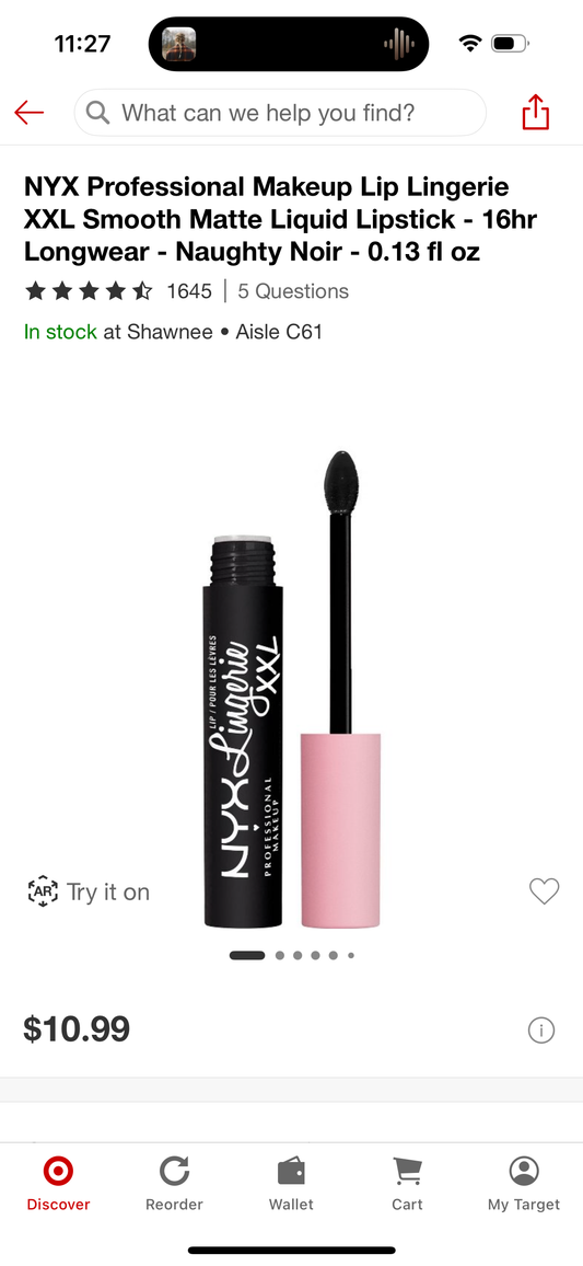 NYX Professional Makeup Lip Lingerie XXL Smooth Matte Liquid Lipstick - 16hr Longwear - Naughty Noir - 0.13 fl oz