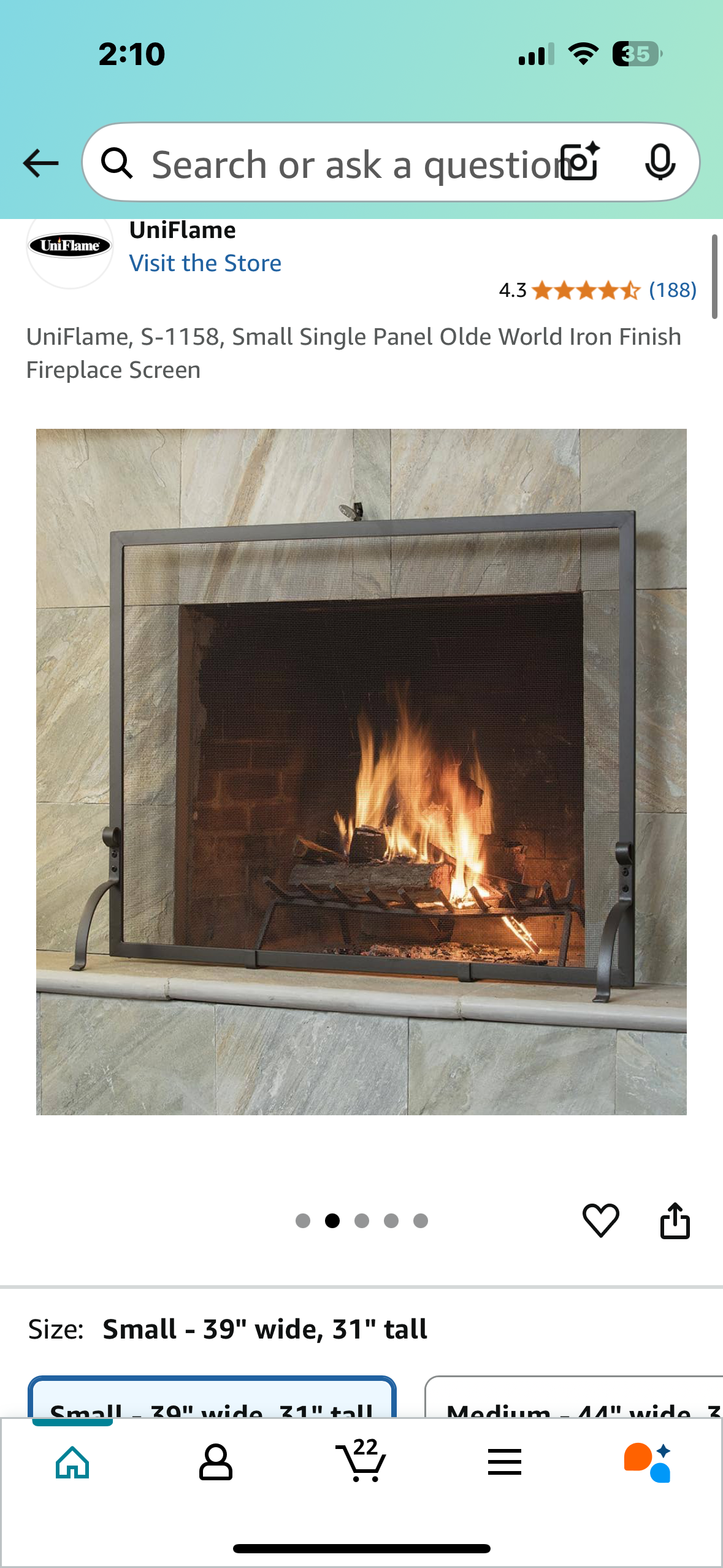 New - UniFlame, Small Single Panel Olde World Iron Finish Fireplace Screen S-1158, (L894)