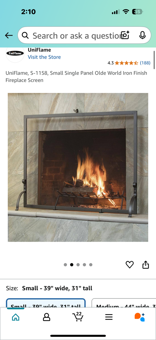New - UniFlame, Small Single Panel Olde World Iron Finish Fireplace Screen S-1158, (L894)