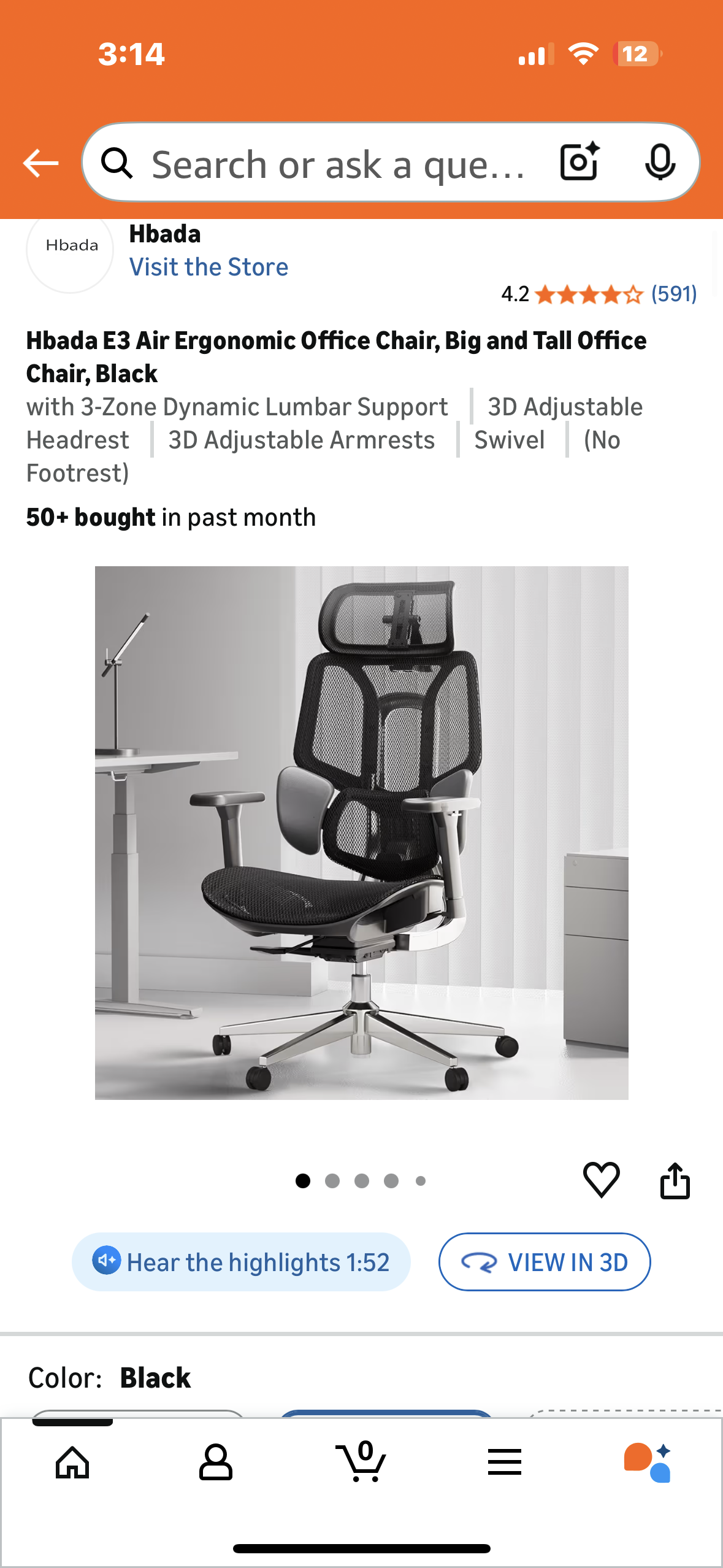 Hbada E3 Air Ergonomic Office Chair, Big and Tall Office Chair, Black (O462)