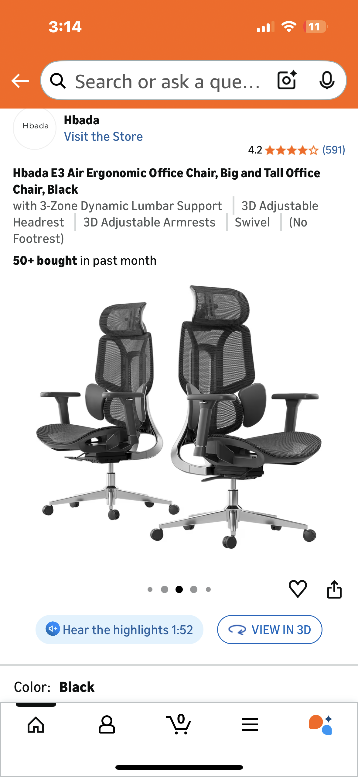 Hbada E3 Air Ergonomic Office Chair, Big and Tall Office Chair, Black (O462)