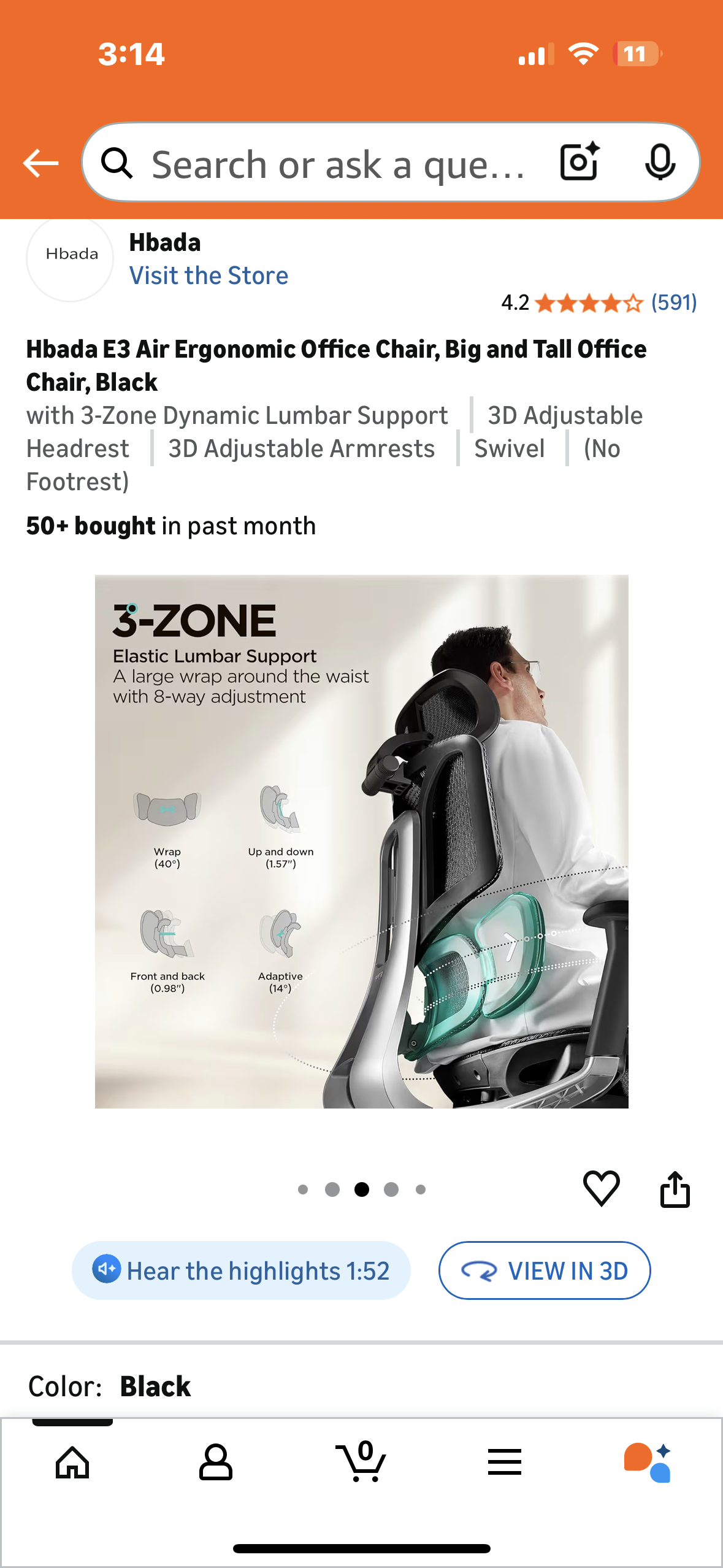 Hbada E3 Air Ergonomic Office Chair, Big and Tall Office Chair, Black (O462)