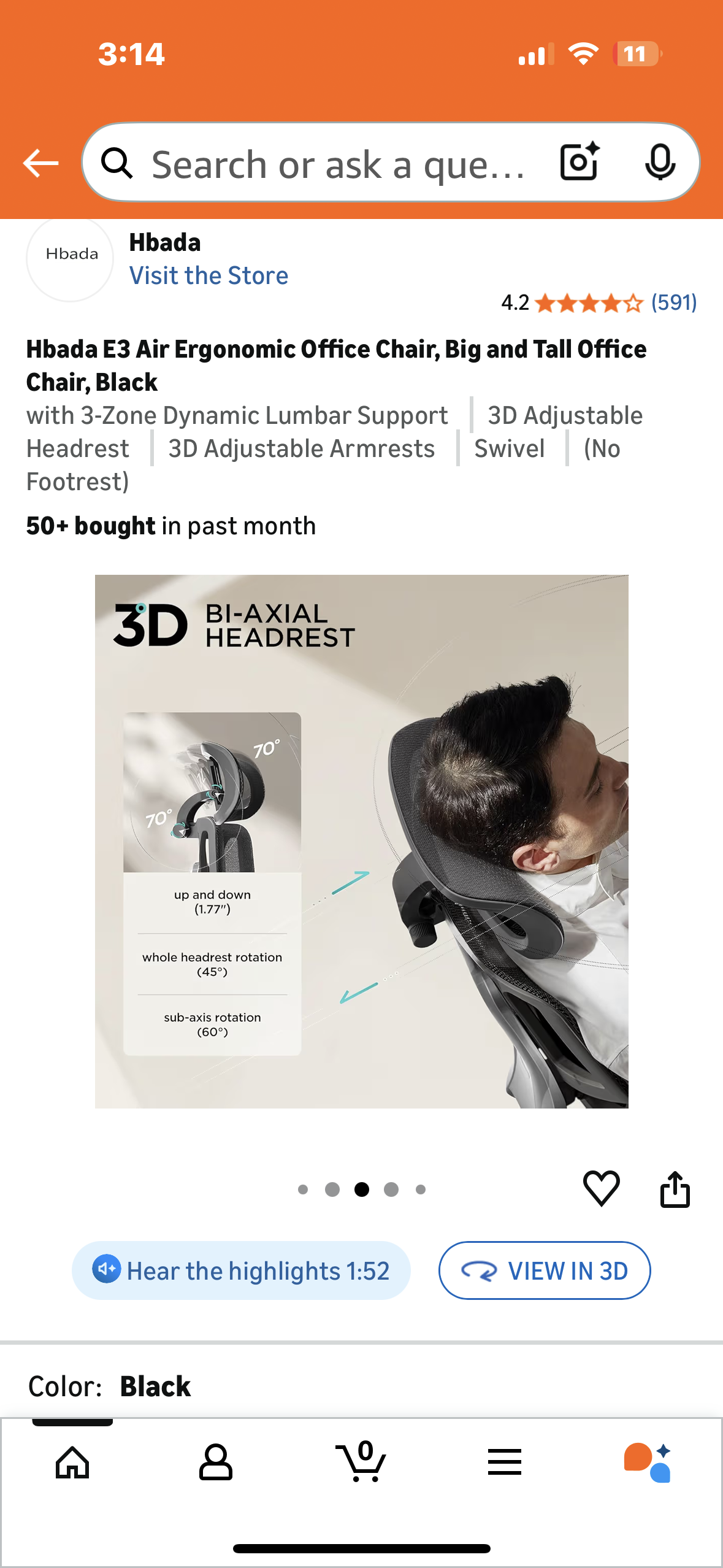 Hbada E3 Air Ergonomic Office Chair, Big and Tall Office Chair, Black (O462)