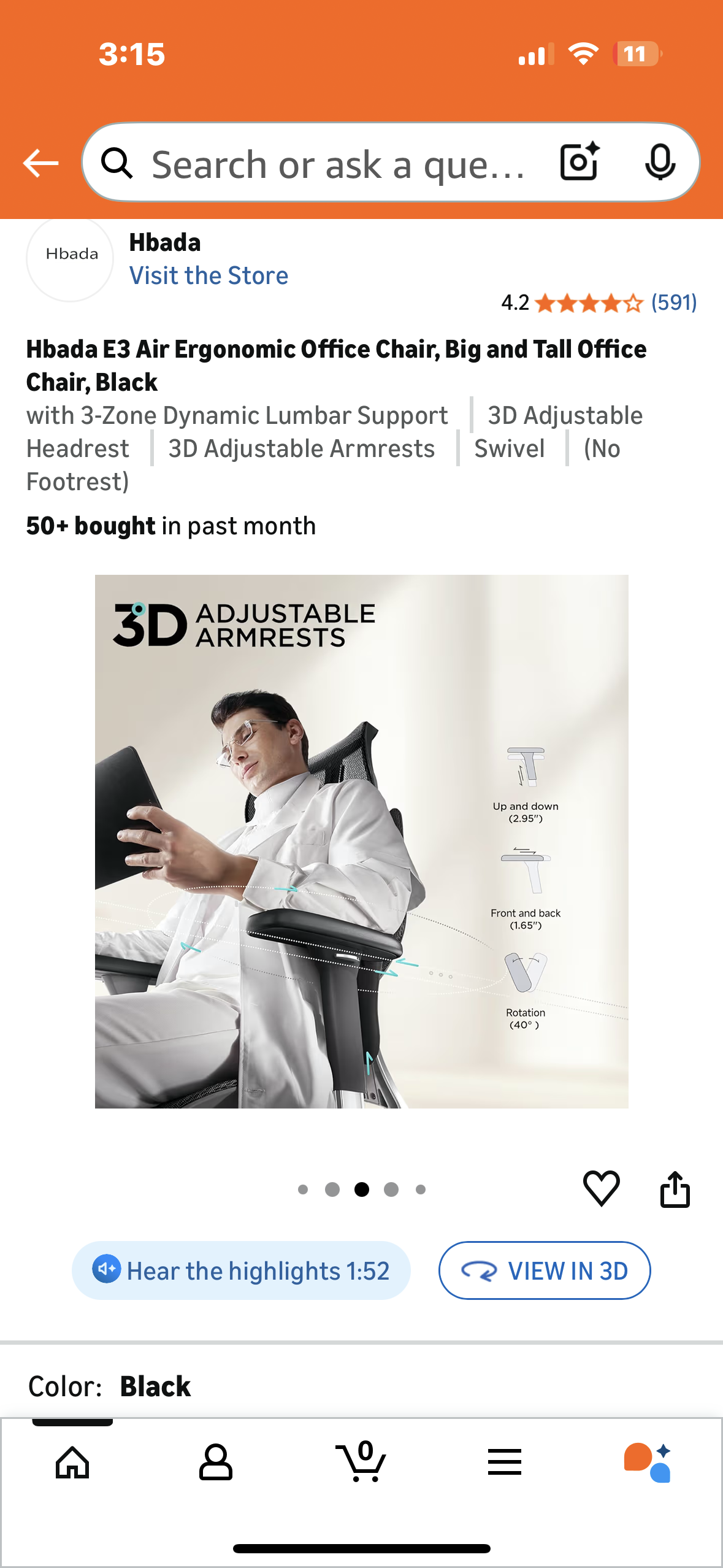 Hbada E3 Air Ergonomic Office Chair, Big and Tall Office Chair, Black (O462)