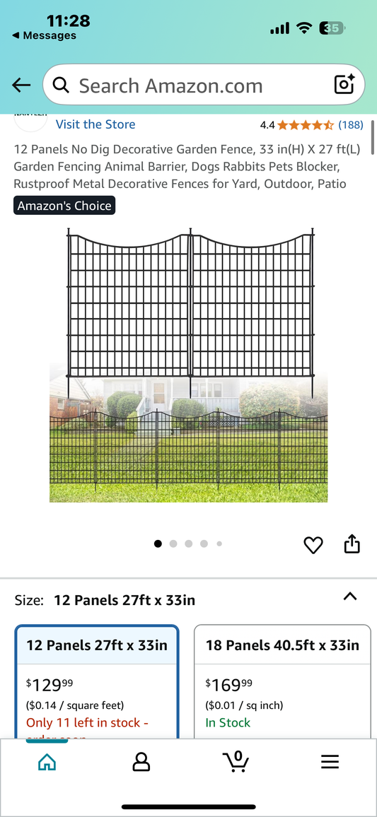 12 Panel No Dig Decorative Garden Fence, 33 in(H) X 27 ft(L), Garden Fencing, Animal Barrier, Rustproof Metal Decorative Fence for Yard, Outdoor, Patio (R659)