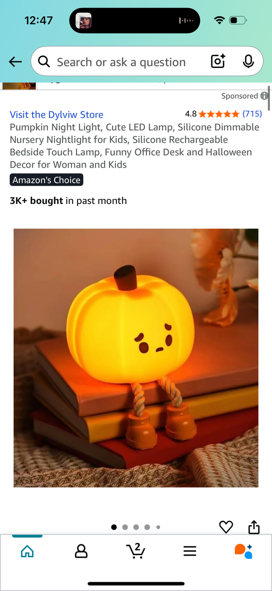 Pumpkin Night Light, Cute LED Lamp, Silicone Dimmable Nursery Nightlight for Kids, Silicone Rechargeable Bedside Touch Lamp, Funny Office Desk and Halloween Decor for Woman and Kids