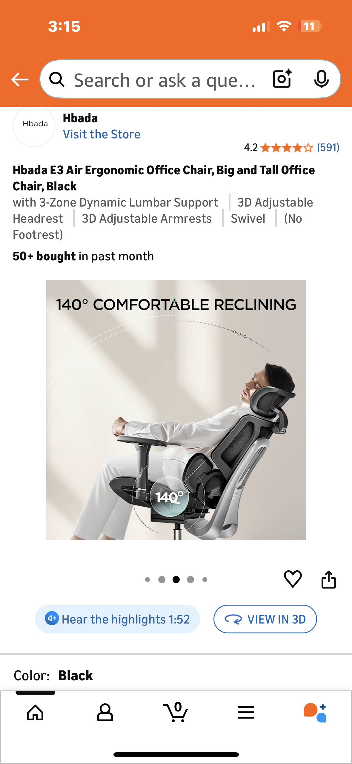 Hbada E3 Air Ergonomic Office Chair, Big and Tall Office Chair, Black (O462)