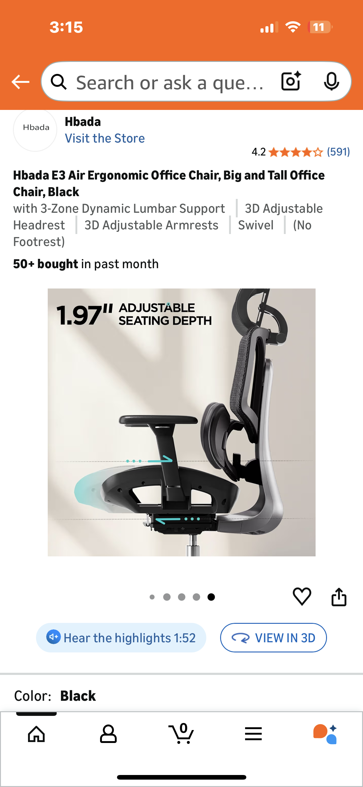 Hbada E3 Air Ergonomic Office Chair, Big and Tall Office Chair, Black (O462)