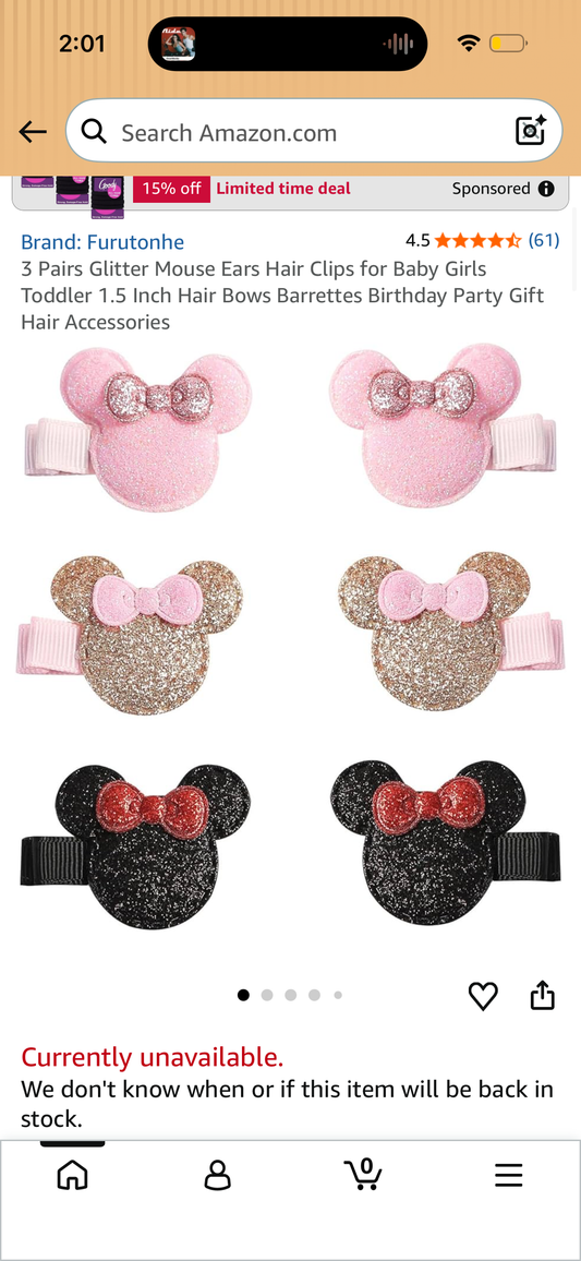 3 Pairs Glitter Mouse Ears Hair Clips for Baby Girls Toddler 1.5 Inch Hair Bows Barrettes Birthday Party Gift Hair Accessories