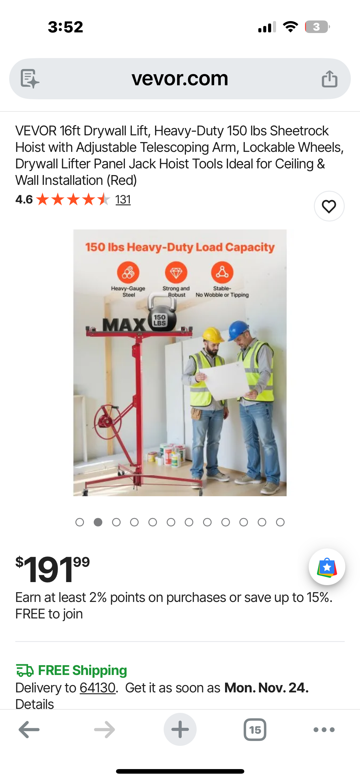 VEVOR 16ft Drywall Lift, Heavy-Duty 150 lbs Sheetrock Hoist with Adjustable Telescoping Arm, Lockable Wheels, Drywall Lifter Panel Jack Hoist Ideal for Ceiling & Wall Installation (Red) (G927)