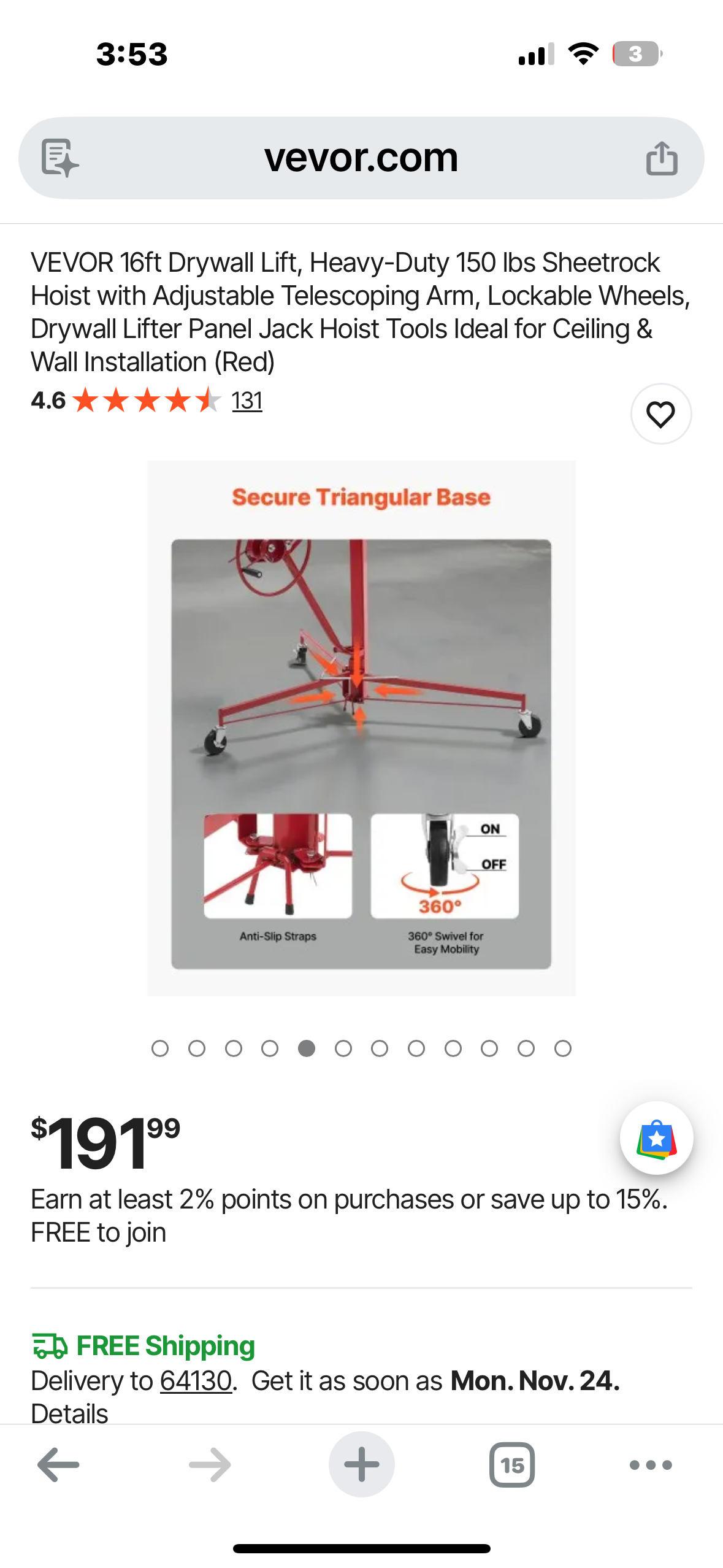 VEVOR 16ft Drywall Lift, Heavy-Duty 150 lbs Sheetrock Hoist with Adjustable Telescoping Arm, Lockable Wheels, Drywall Lifter Panel Jack Hoist Ideal for Ceiling & Wall Installation (Red) (G927)